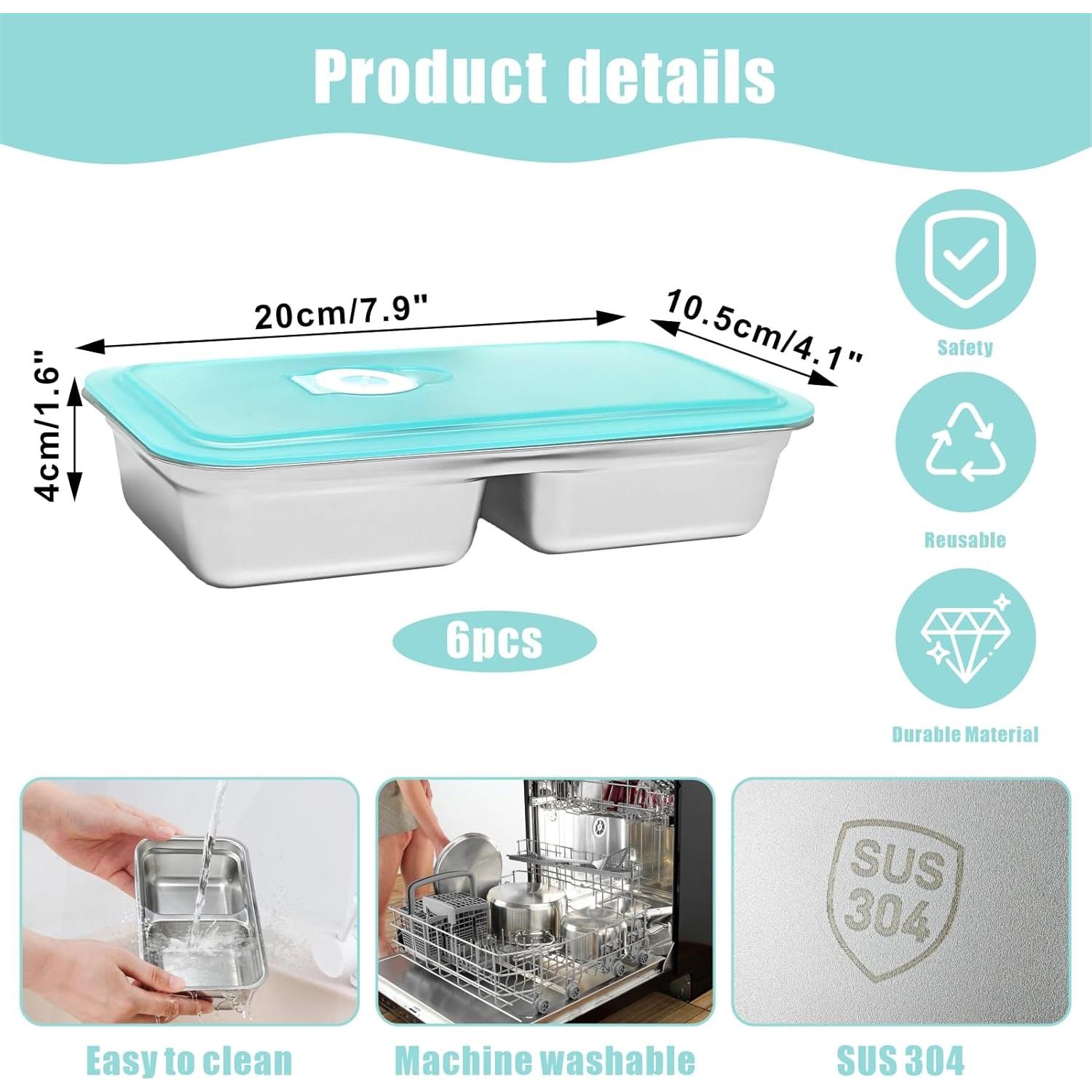 Set de 6 Contenedores Bento Acero Inoxidable 30oz a Prueba de Fugas