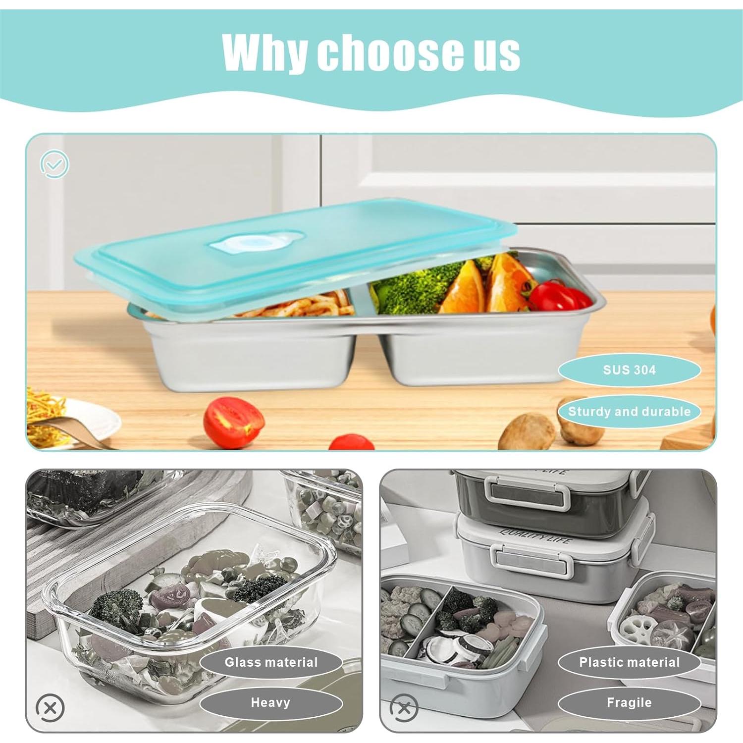 Set de 6 Contenedores Bento Acero Inoxidable 30oz a Prueba de Fugas