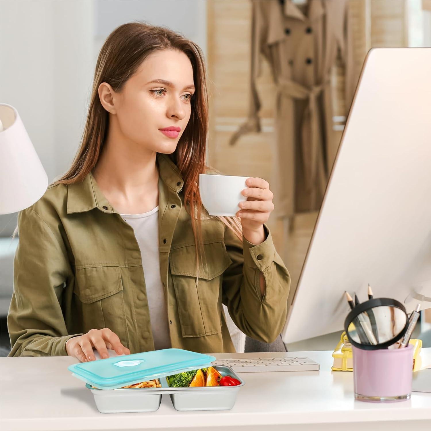 Set de 6 Contenedores Bento Acero Inoxidable 30oz a Prueba de Fugas