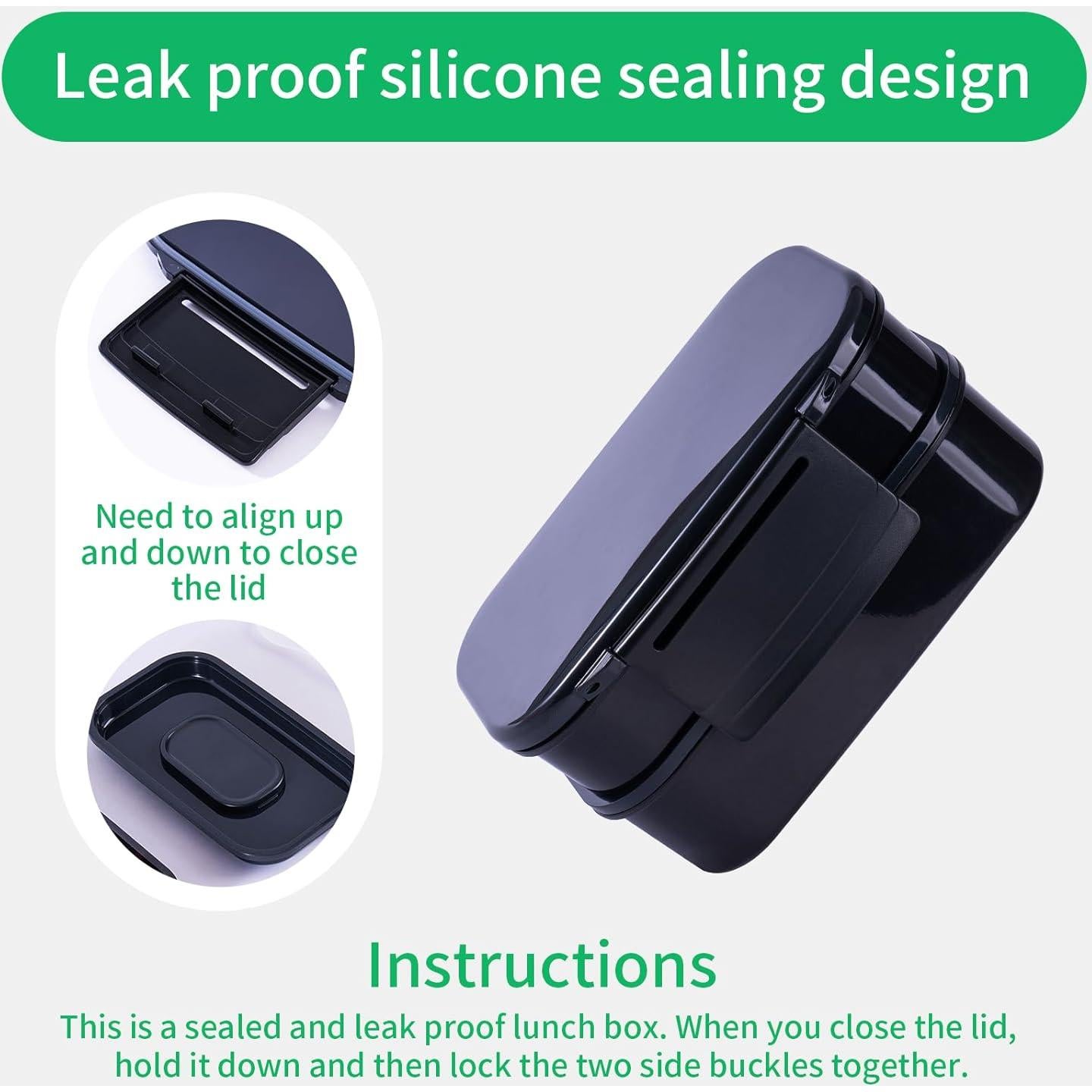 Caja Bento Lunchneo Negra 1400ml a Prueba de Fugas con Utensilios