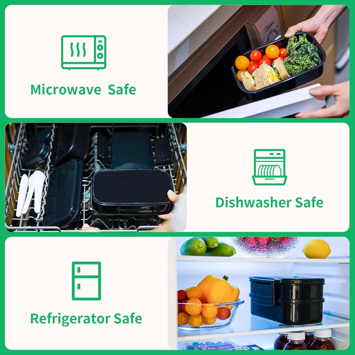 Caja Bento Lunchneo Negra 1400ml a Prueba de Fugas con Utensilios