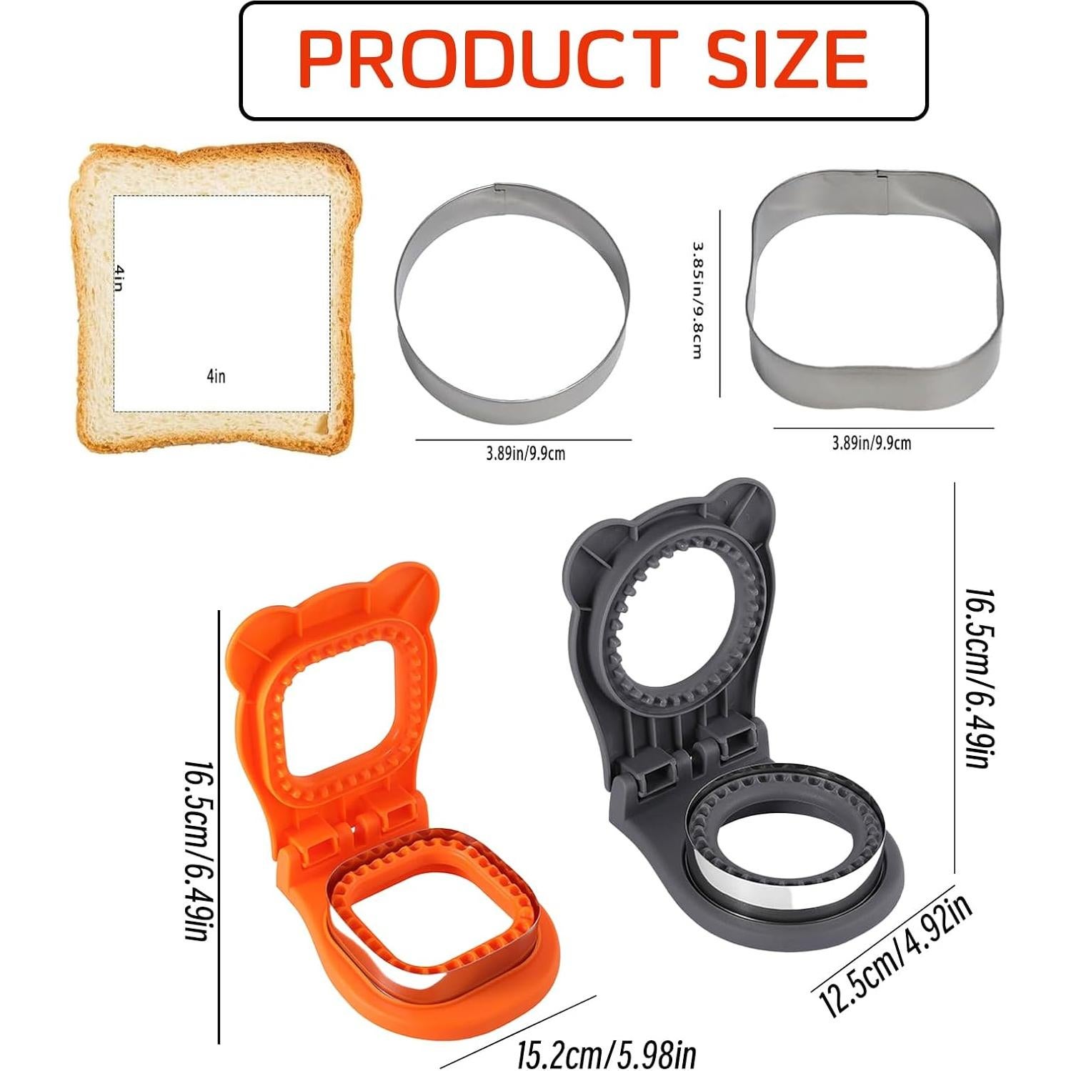 Cortador y Sellador de Sándwiches JIELUO 2 Piezas Cuadrado y Redondo