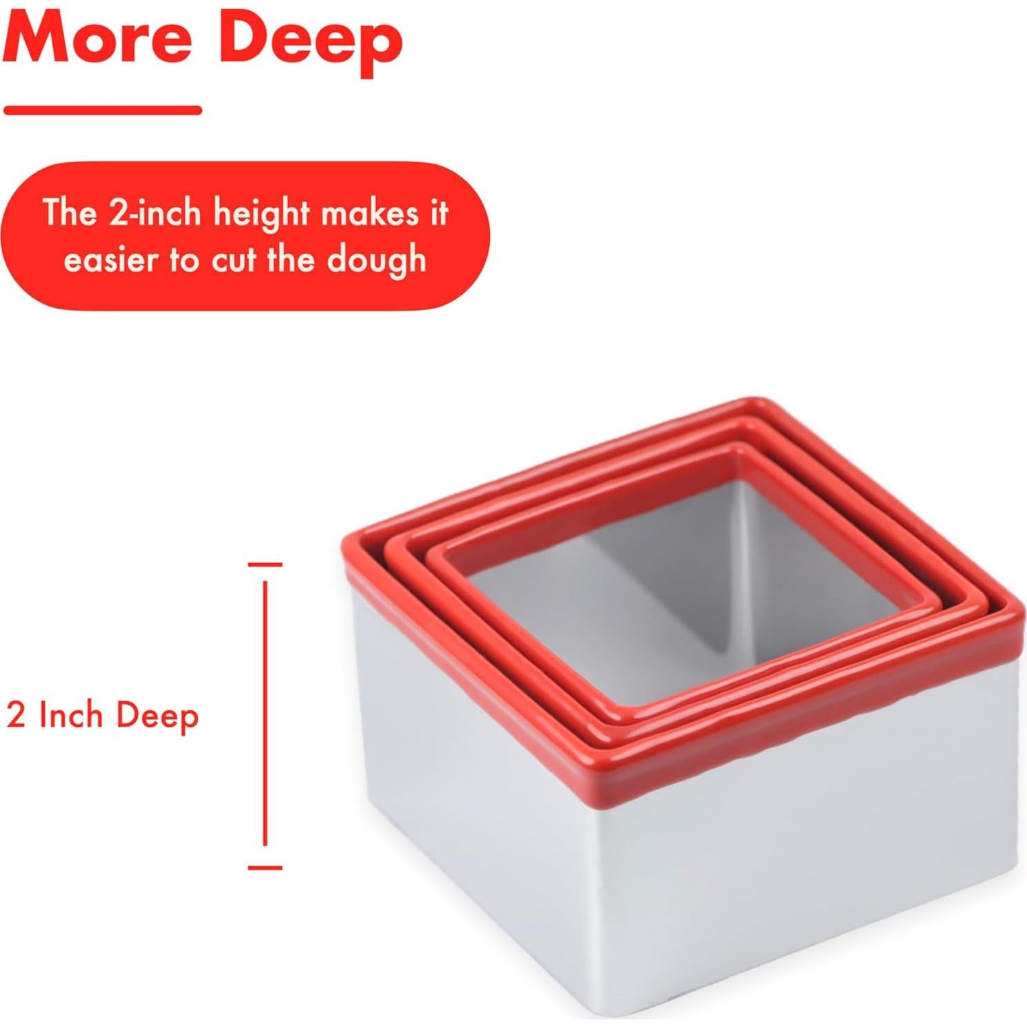 Juego de 3 Cortadores de Galletas Cuadrados COOKIEQUE 6.35-8.38 cm