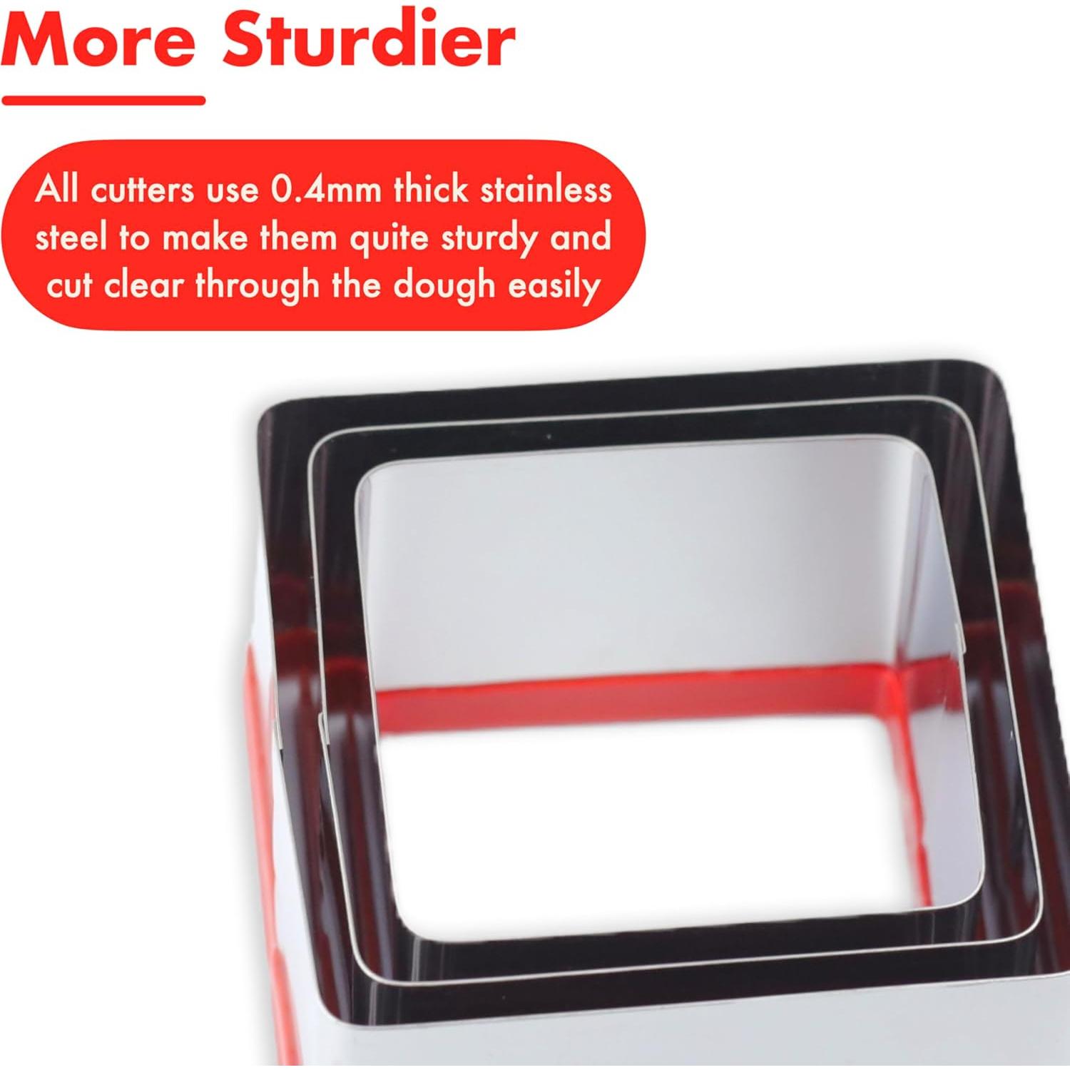 Juego de 3 Cortadores de Galletas Cuadrados COOKIEQUE 6.35-8.38 cm