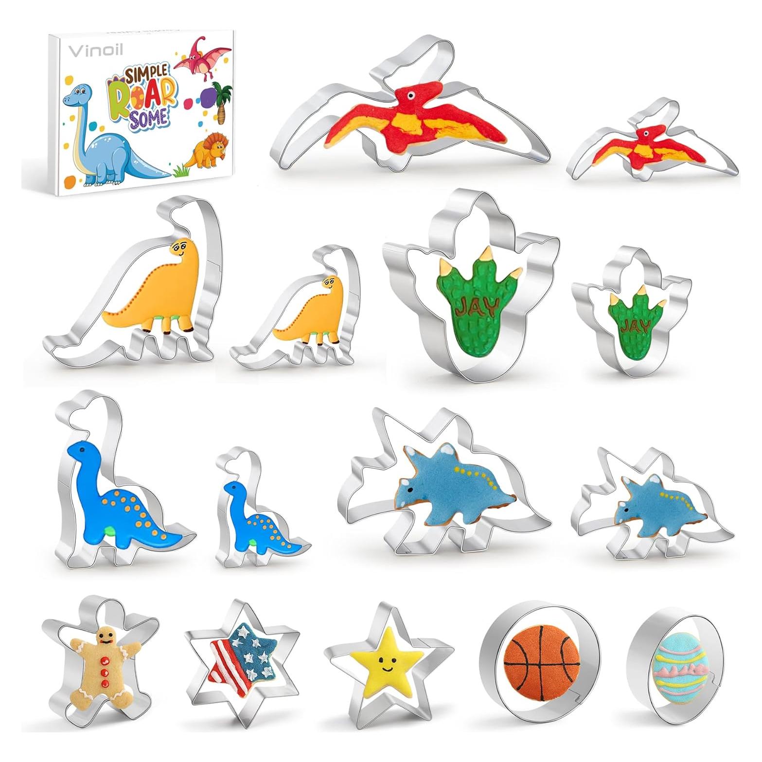 Juego de Cortadores de Galletas de Dinosaurio Vinoil - 15 Piezas de Acero Inoxidable