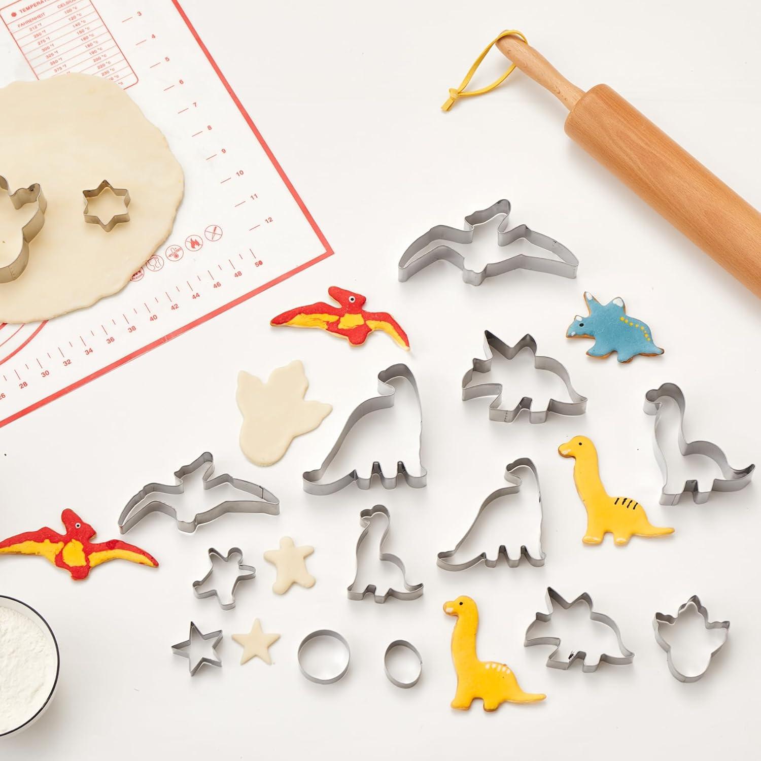 Juego de Cortadores de Galletas de Dinosaurio Vinoil - 15 Piezas de Acero Inoxidable