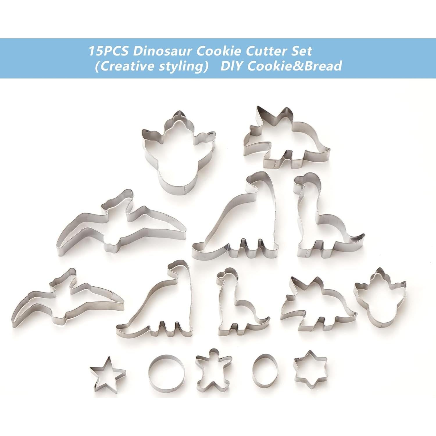 Juego de Cortadores de Galletas de Dinosaurio Vinoil - 15 Piezas de Acero Inoxidable
