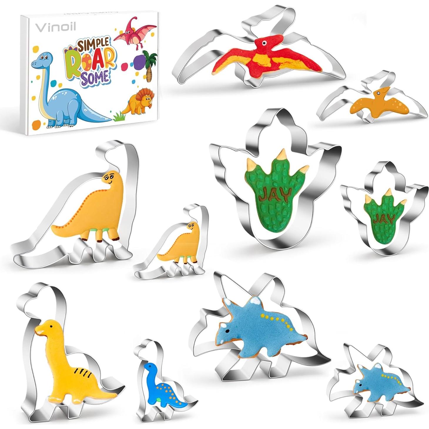 Juego de Cortadores de Galletas de Dinosaurio Vinoil - 15 Piezas de Acero Inoxidable