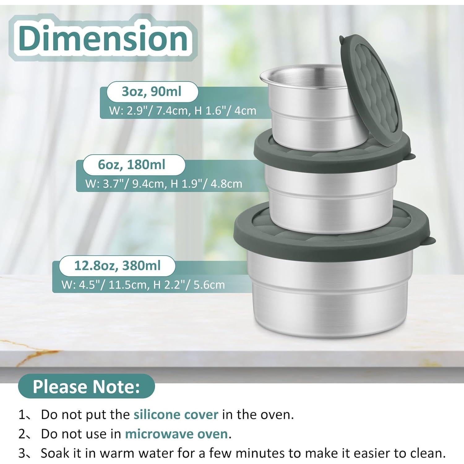 Contenedores de Acero Inoxidable Leonyo 3 Piezas 90ml 180ml 380ml