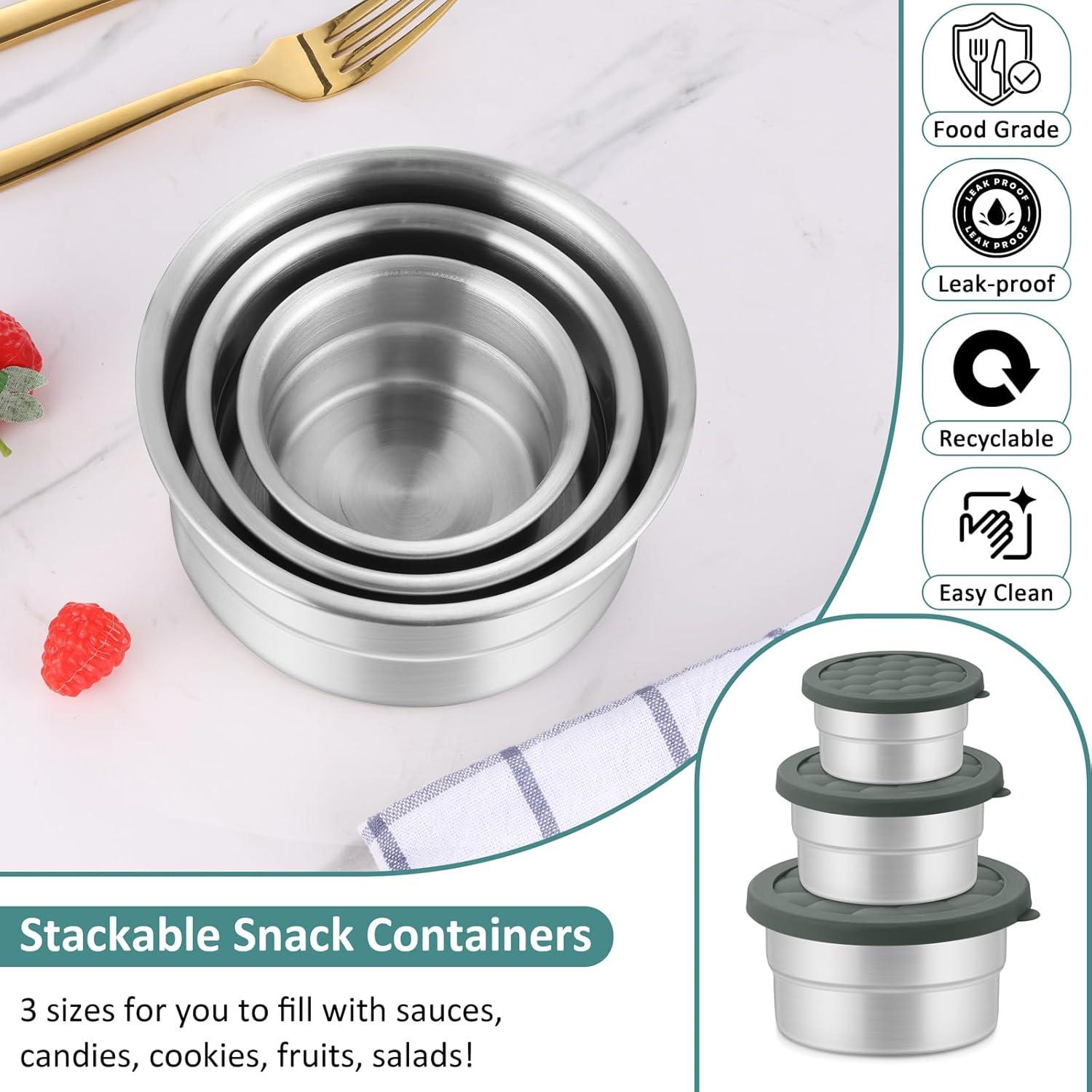 Contenedores de Acero Inoxidable Leonyo 3 Piezas 90ml 180ml 380ml