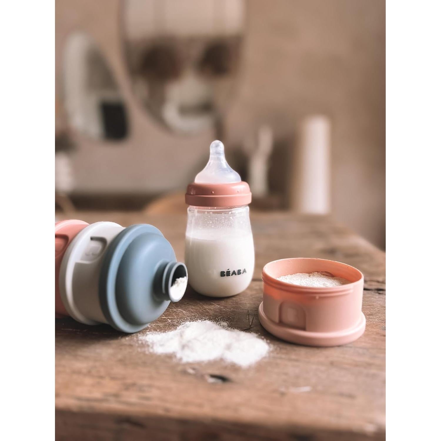 Contenedor de Fórmula y Snacks BEABA Rosa 4 Compartimentos