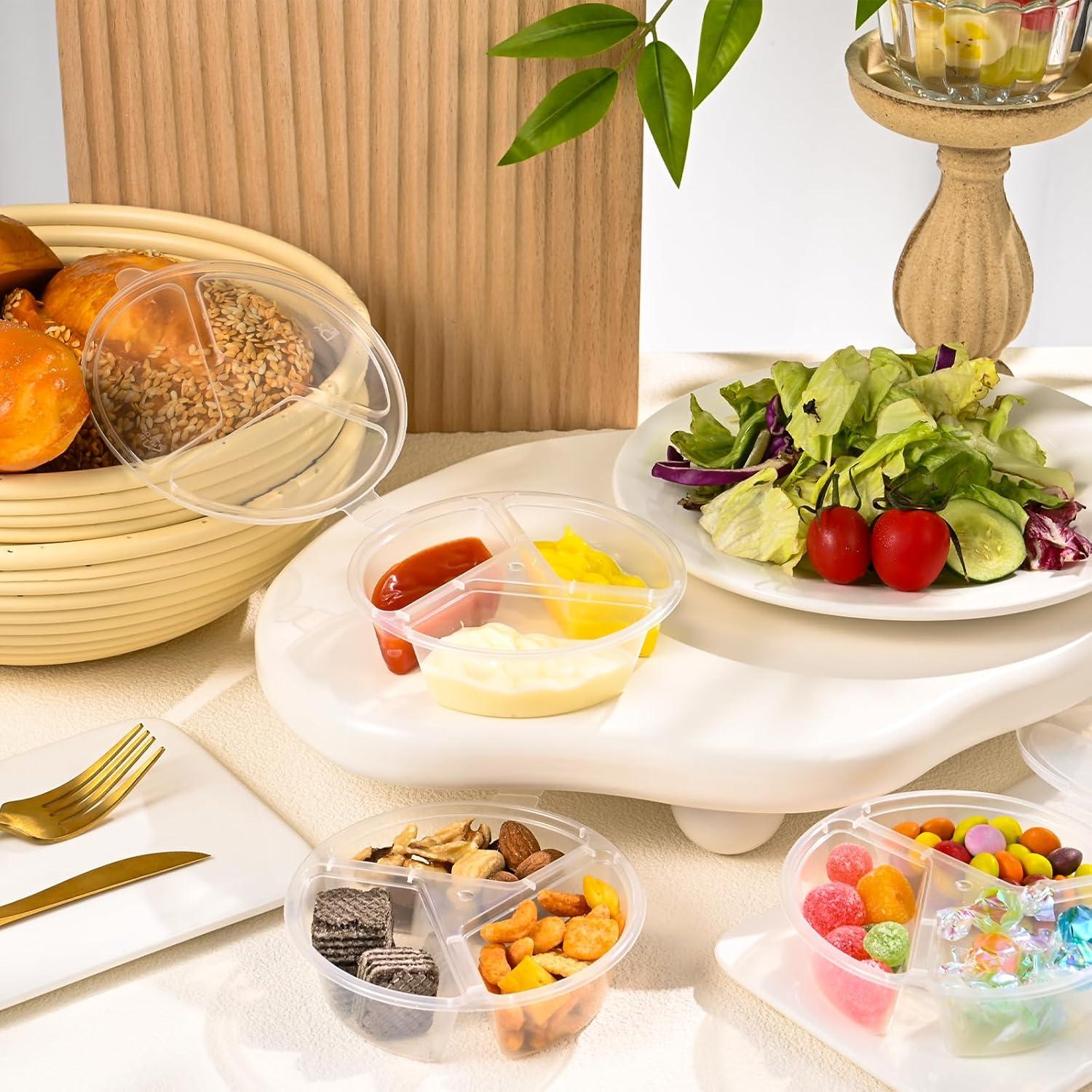 30 Contenedores Desechables BIEOFFEI para Snacks 3 Compartimentos