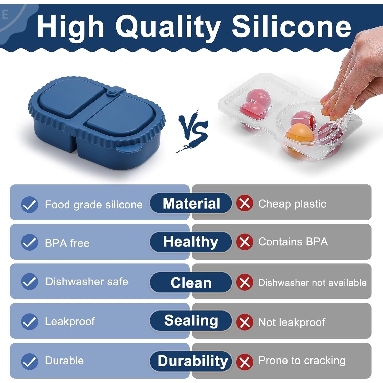 Paquete de 3 Contenedores de Silicona LOROTOCO 8 oz Doble Compartimento