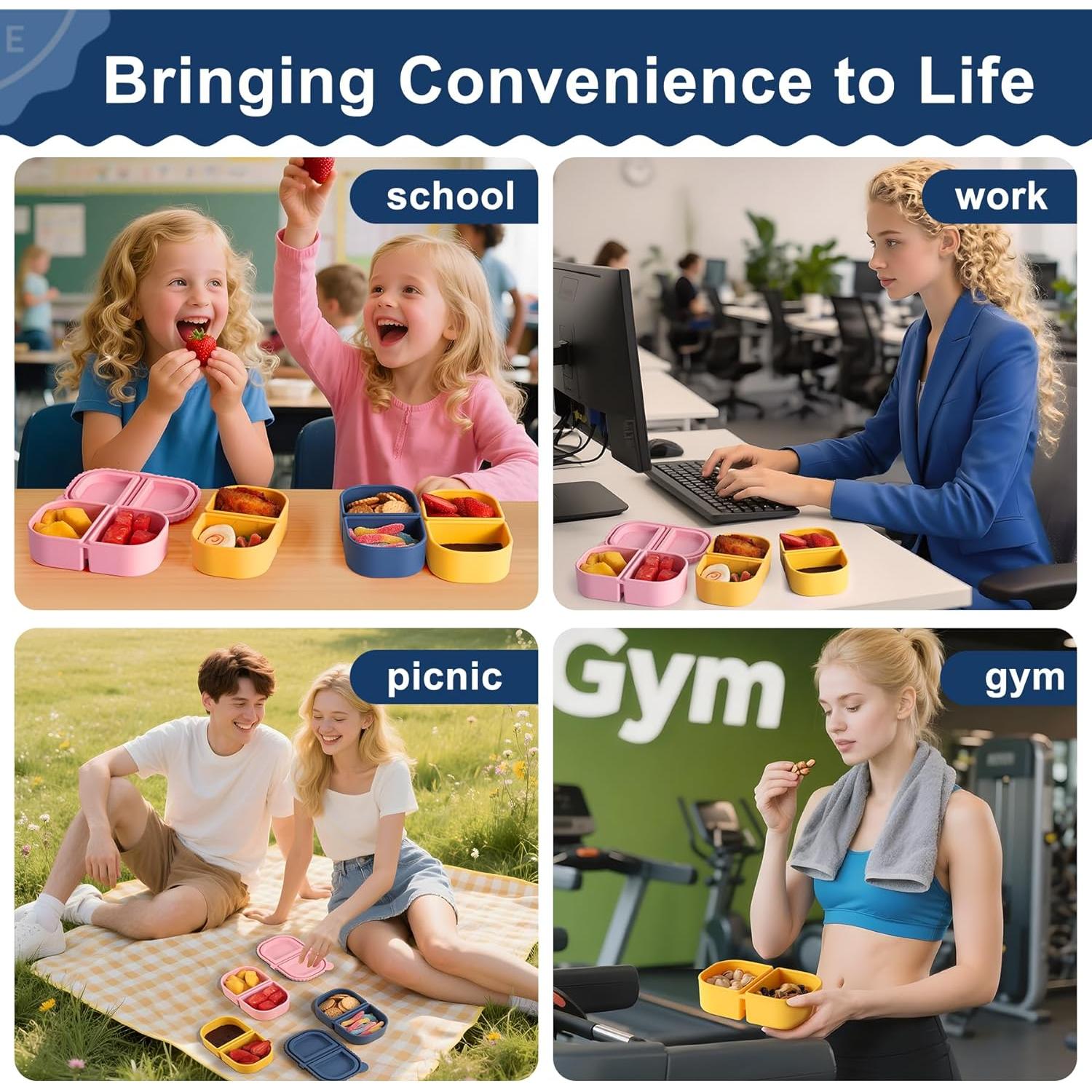 Paquete de 3 Contenedores de Silicona LOROTOCO 8 oz Doble Compartimento