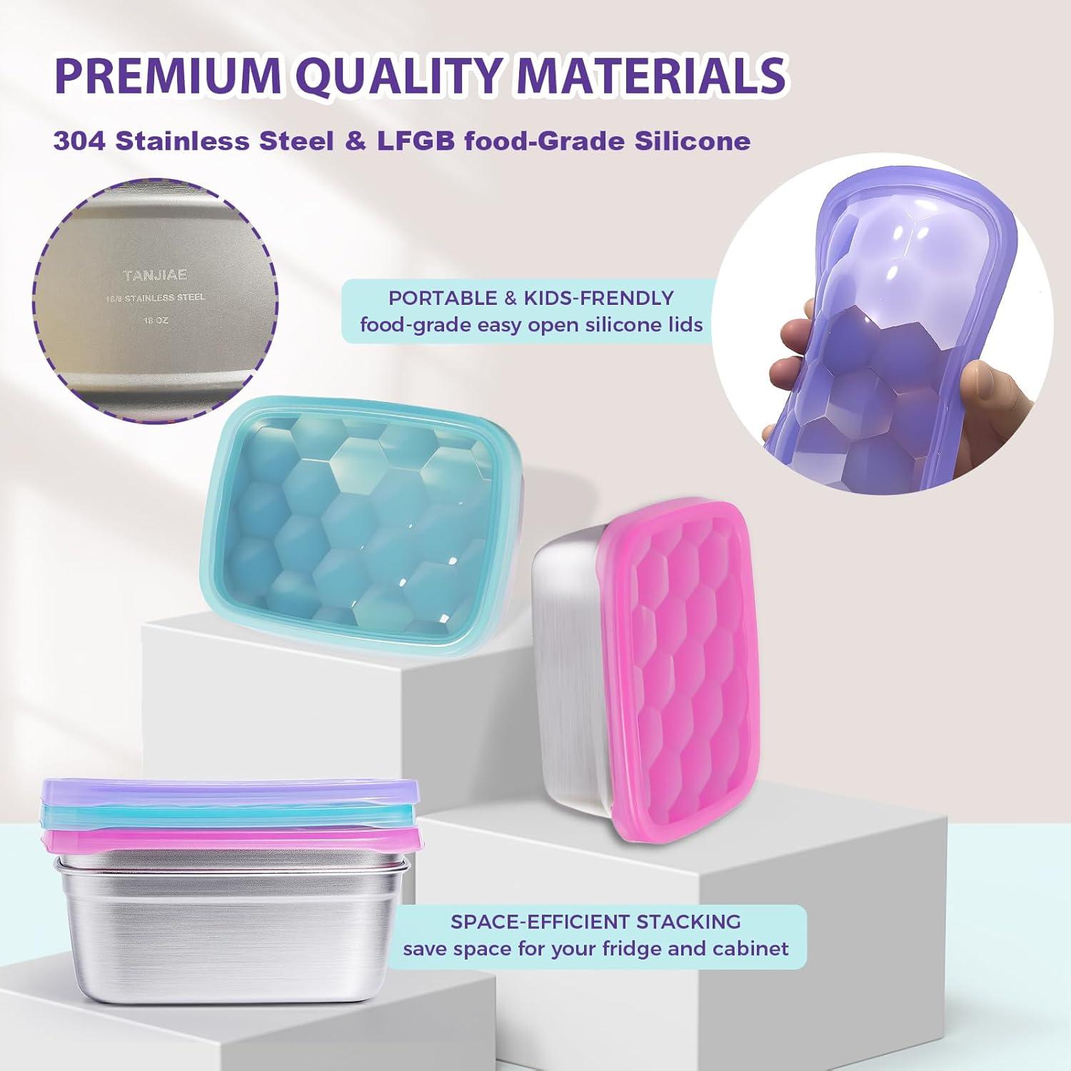 Paquete de 3 Contenedores de Snack Acero Inoxidable Tanjiae 550ml