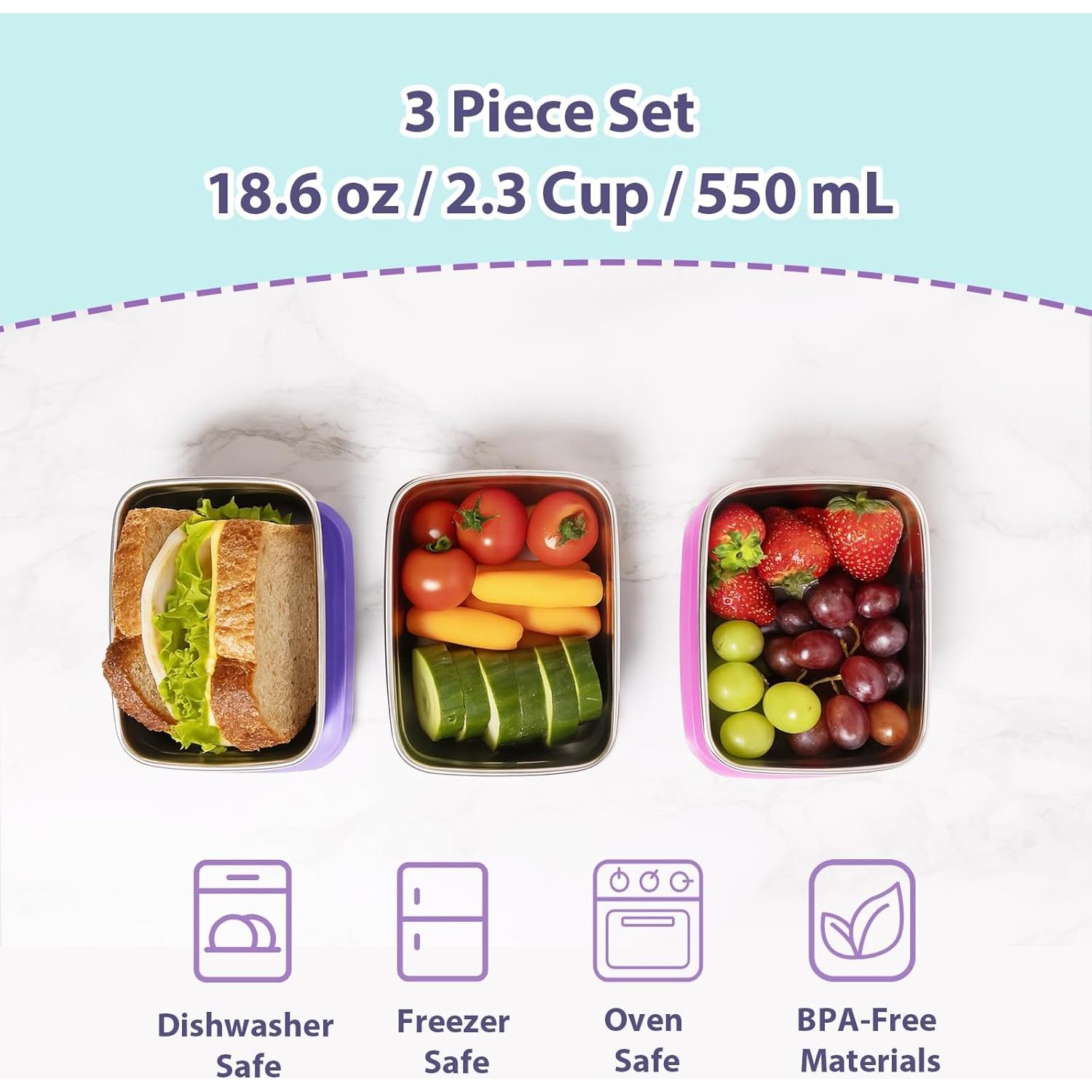 Paquete de 3 Contenedores de Snack Acero Inoxidable Tanjiae 550ml