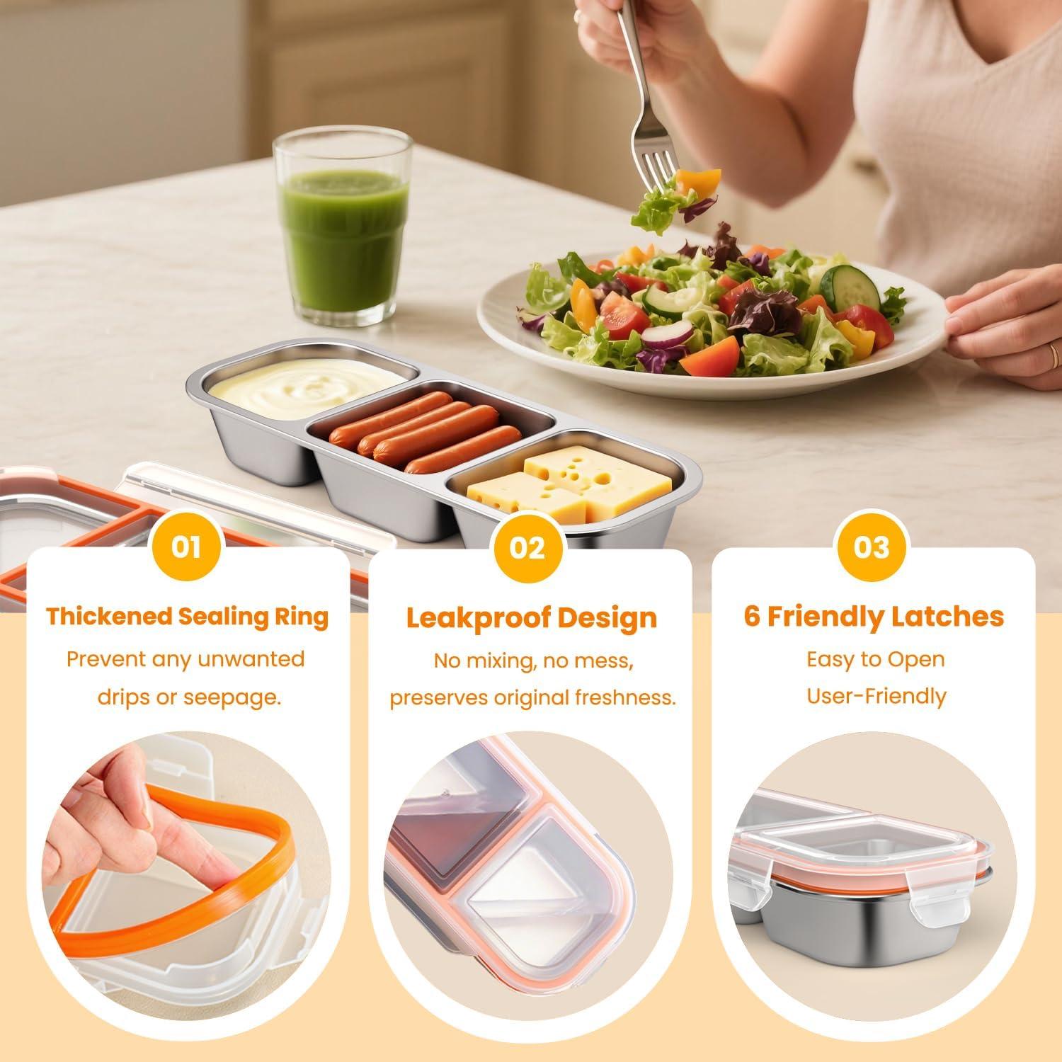 Contenedor Snackle Box LZC de Acero Inoxidable 3 Compartimentos