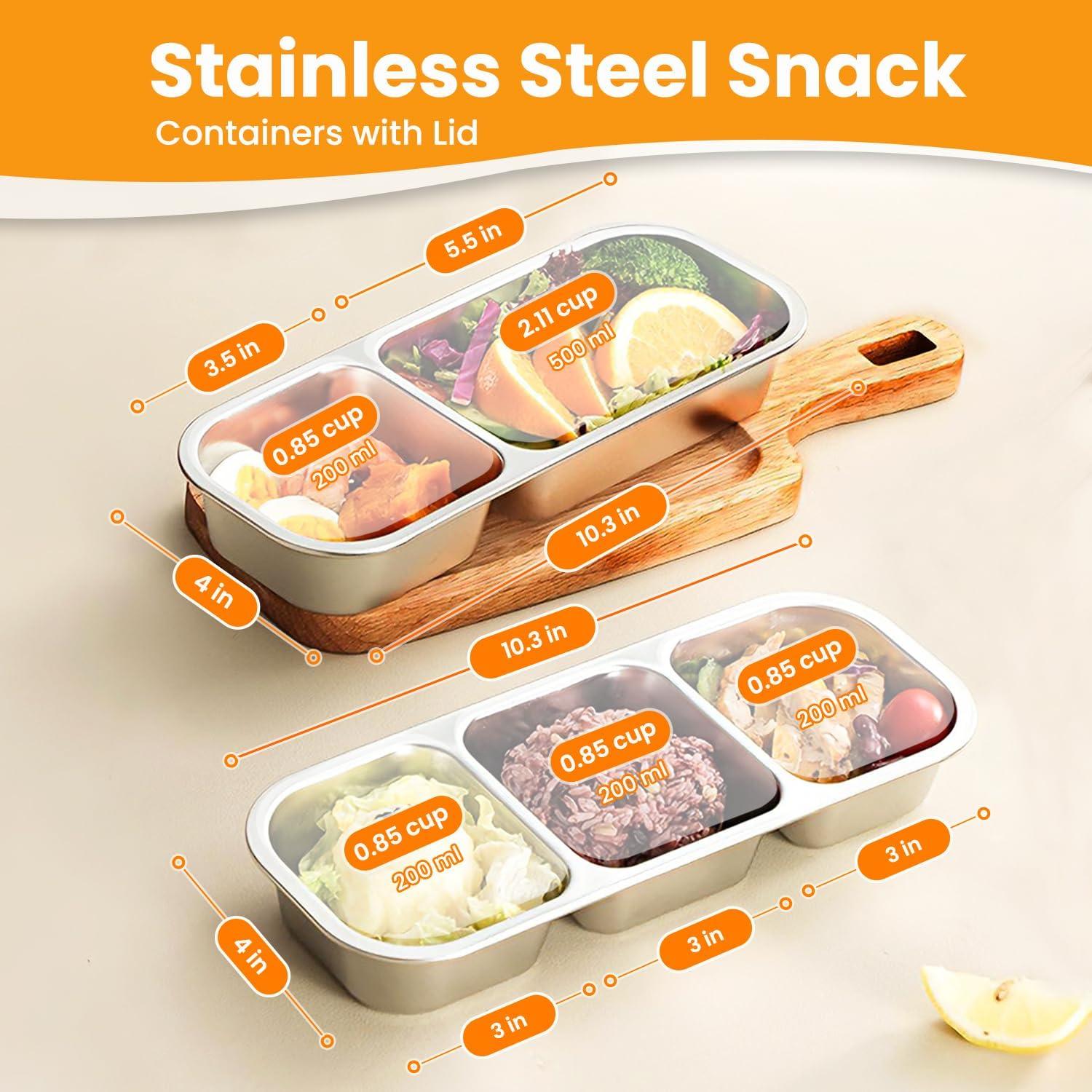 Contenedor Snackle Box LZC de Acero Inoxidable 3 Compartimentos