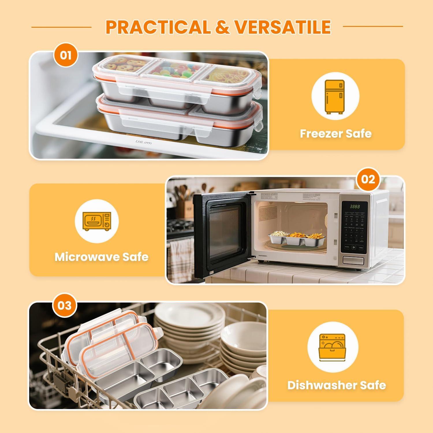 Contenedor Snackle Box LZC de Acero Inoxidable 3 Compartimentos