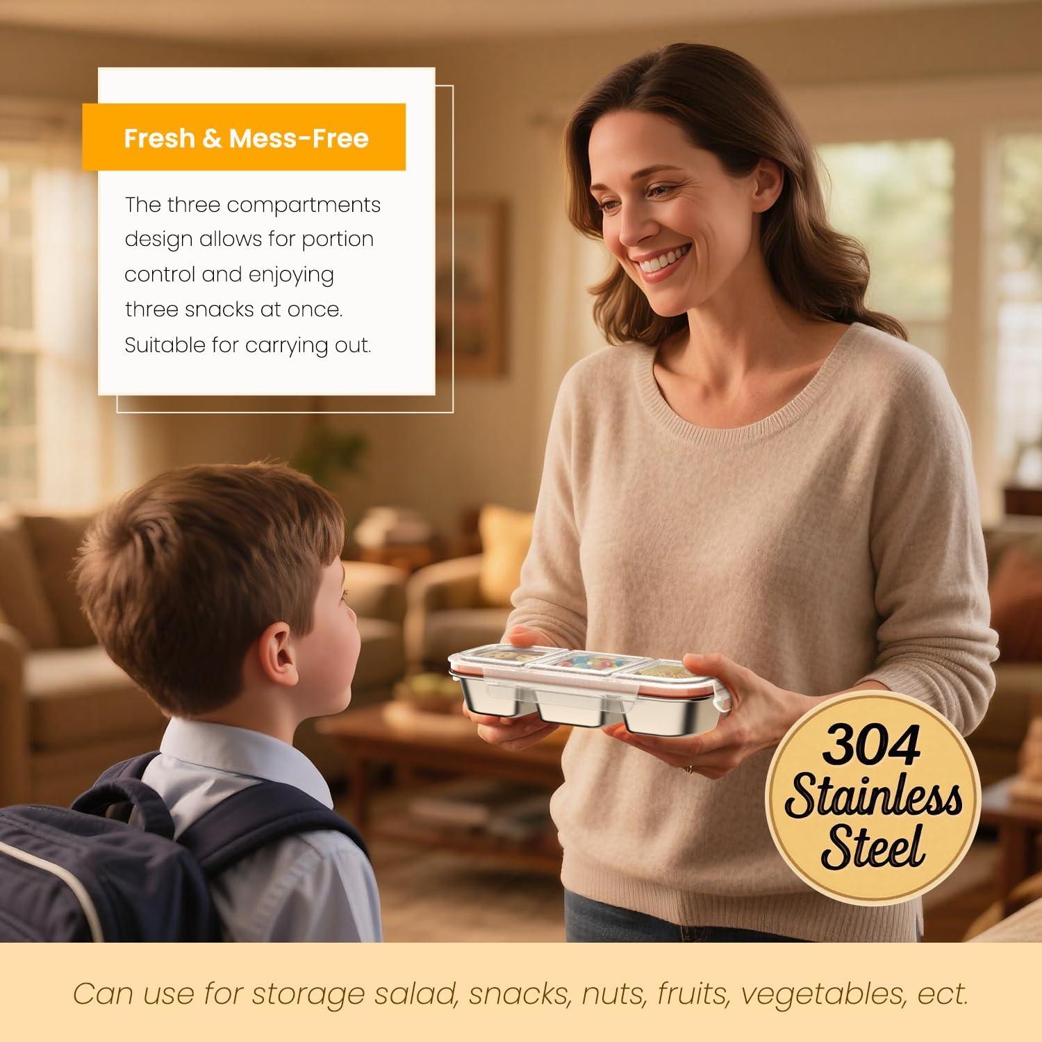 Contenedor Snackle Box LZC de Acero Inoxidable 3 Compartimentos