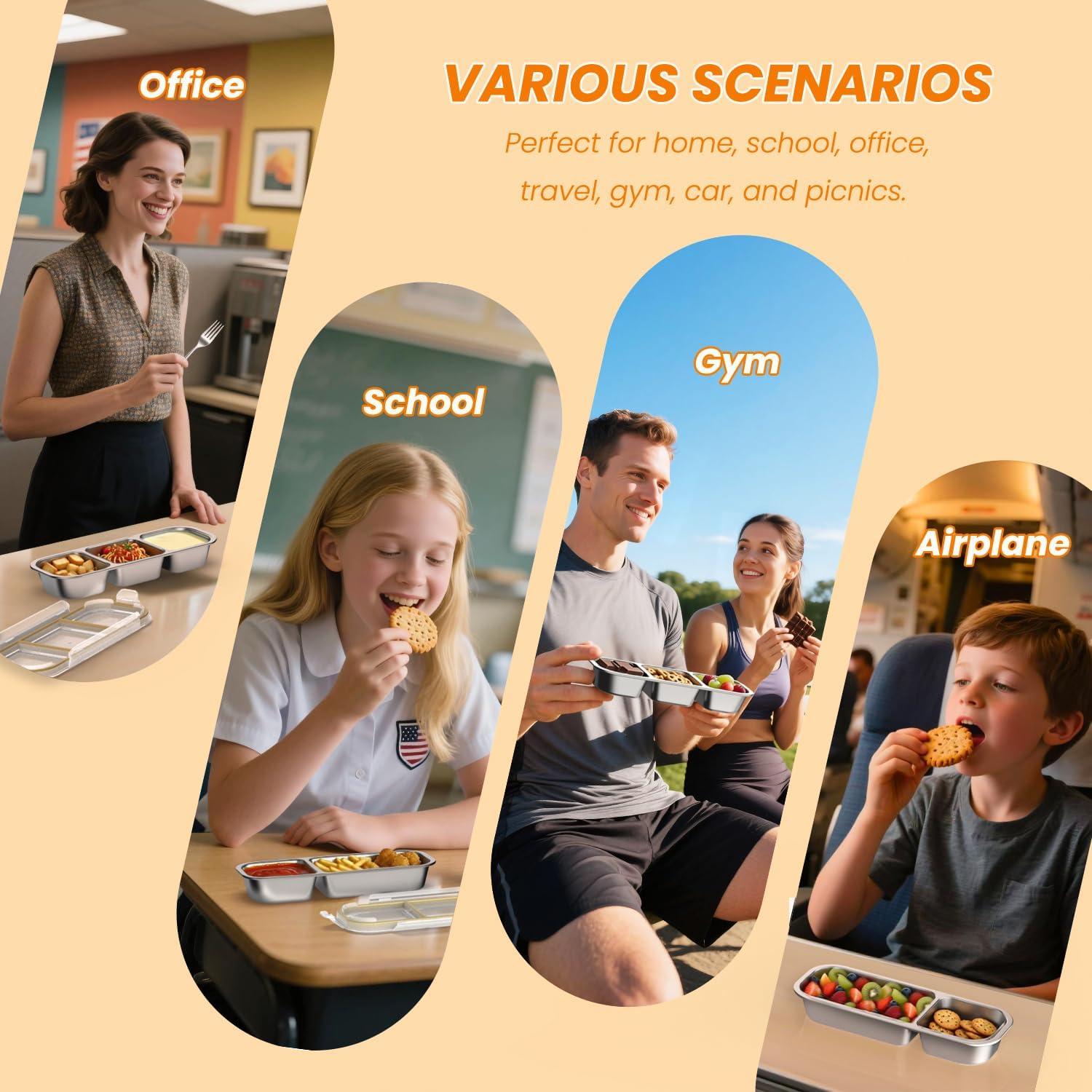 Contenedor Snackle Box LZC de Acero Inoxidable 3 Compartimentos