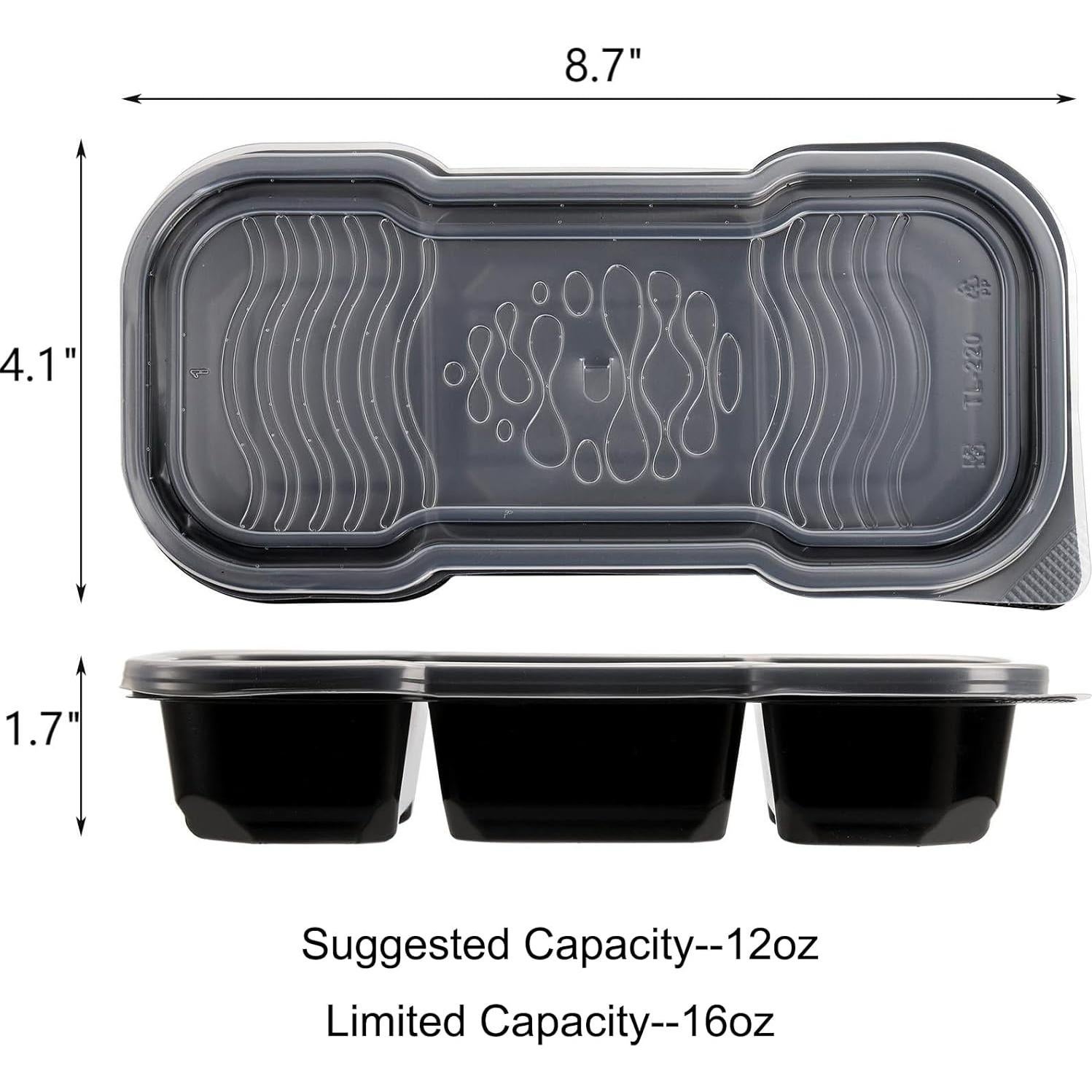 Contenedores de Comida Hiceeden 50 Piezas 473ml 3 Compartimentos