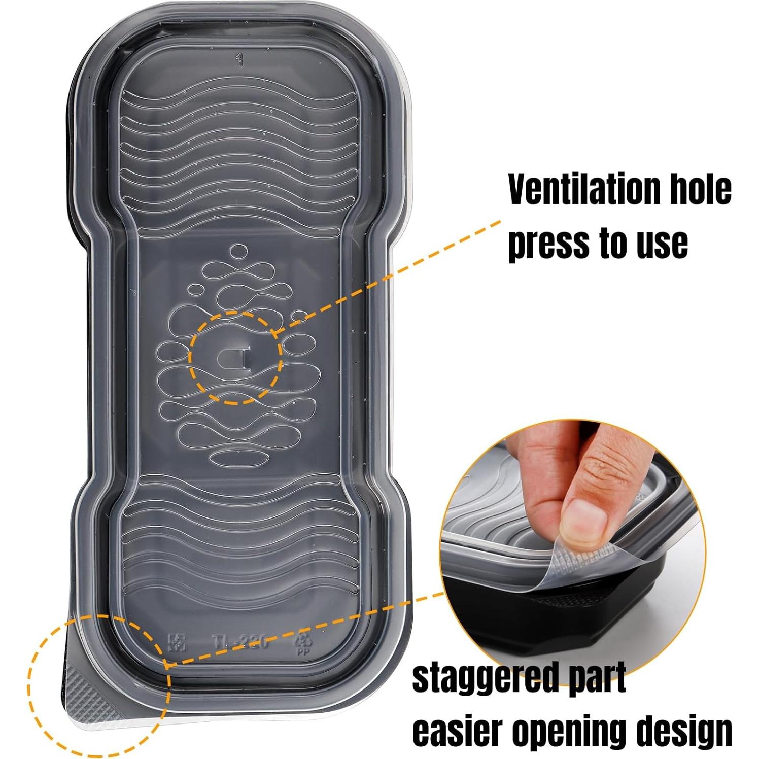 Contenedores de Comida Hiceeden 50 Piezas 473ml 3 Compartimentos