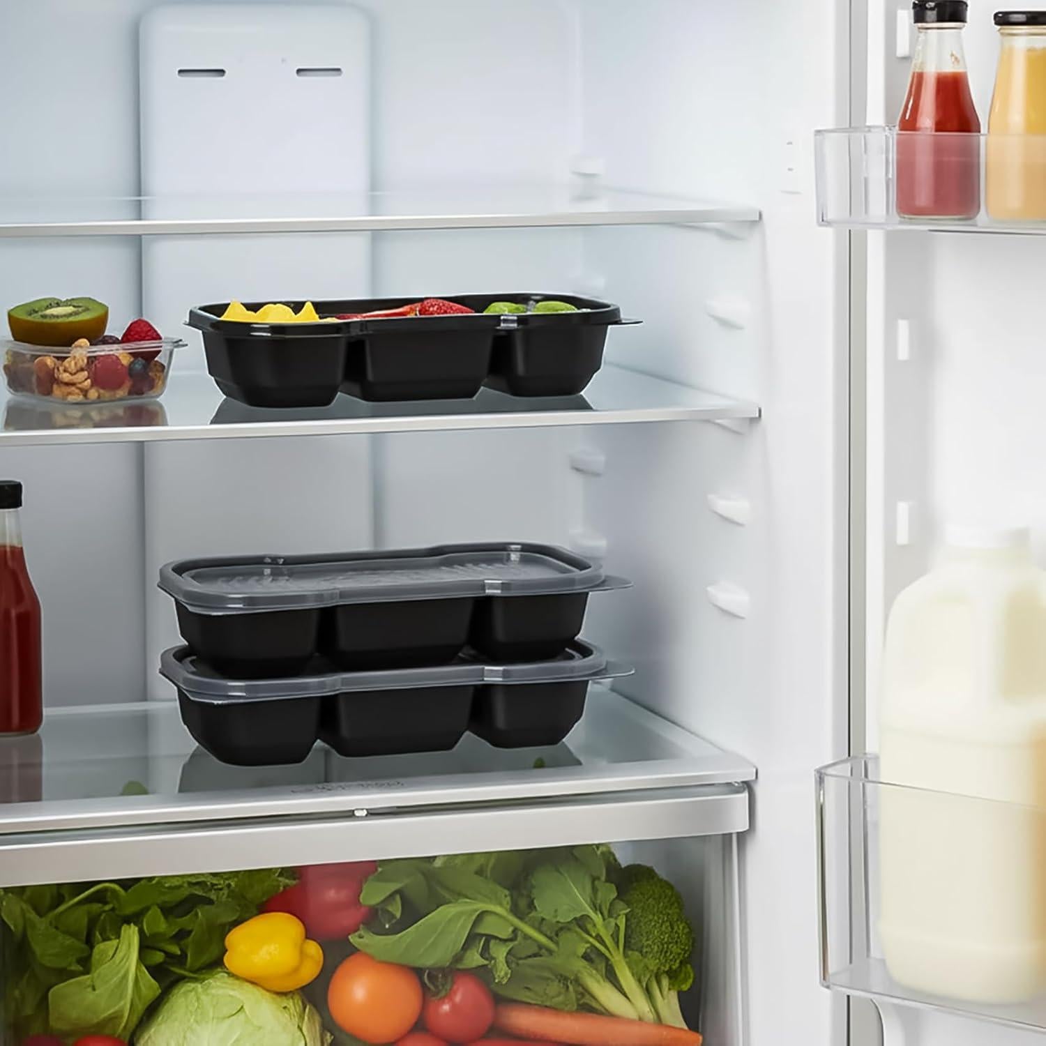 Contenedores de Comida Hiceeden 50 Piezas 473ml 3 Compartimentos