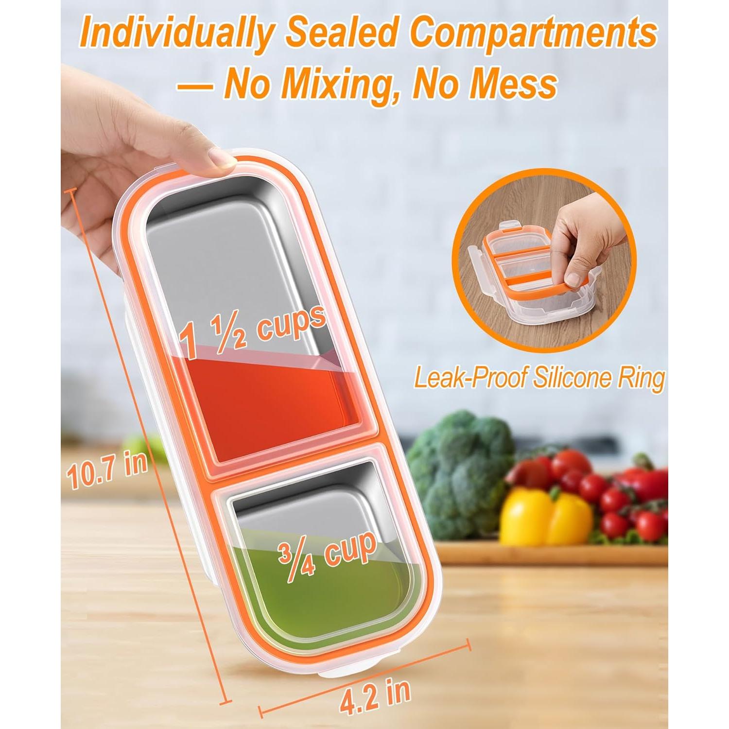 Contenedor de Aperitivos KTKUDY Acero Inoxidable 2 Compartimentos