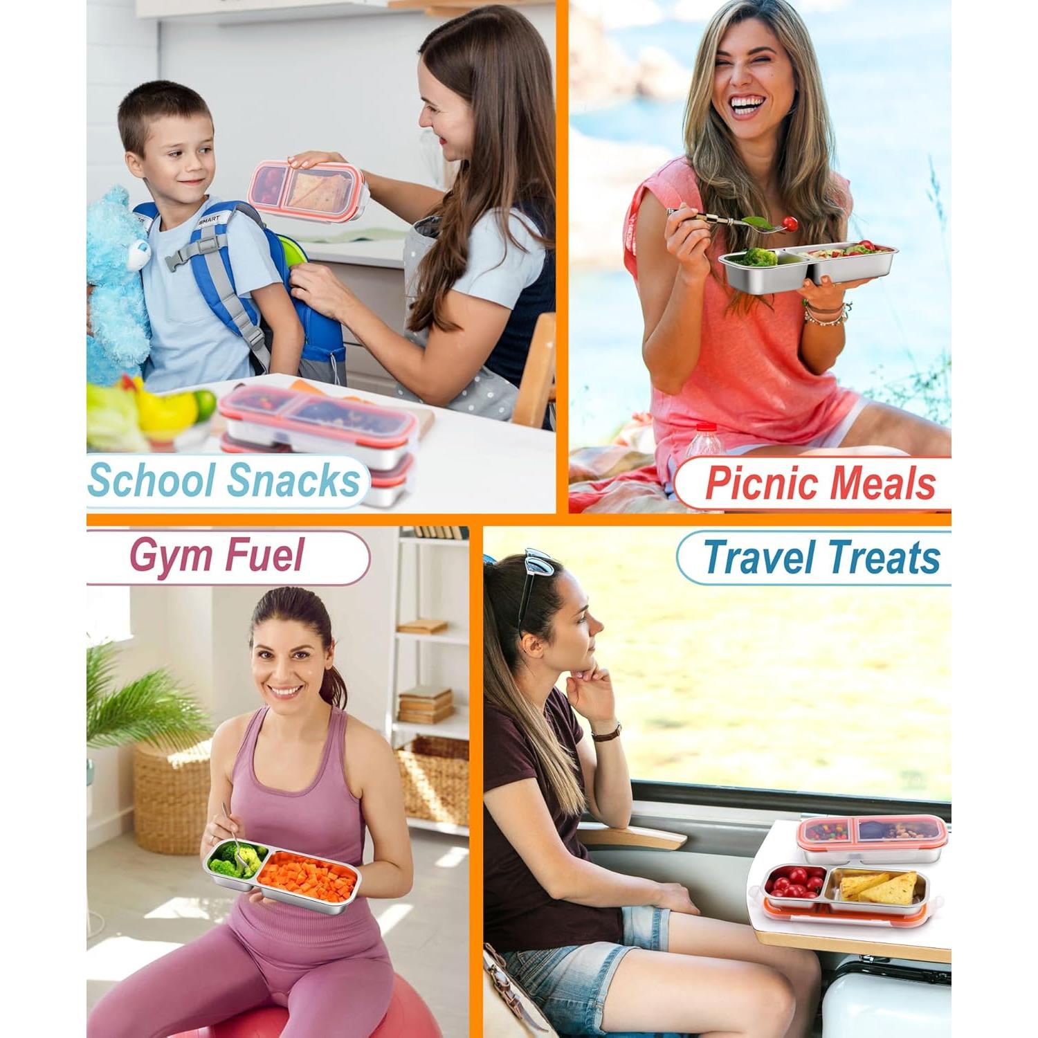 Contenedor de Aperitivos KTKUDY Acero Inoxidable 2 Compartimentos