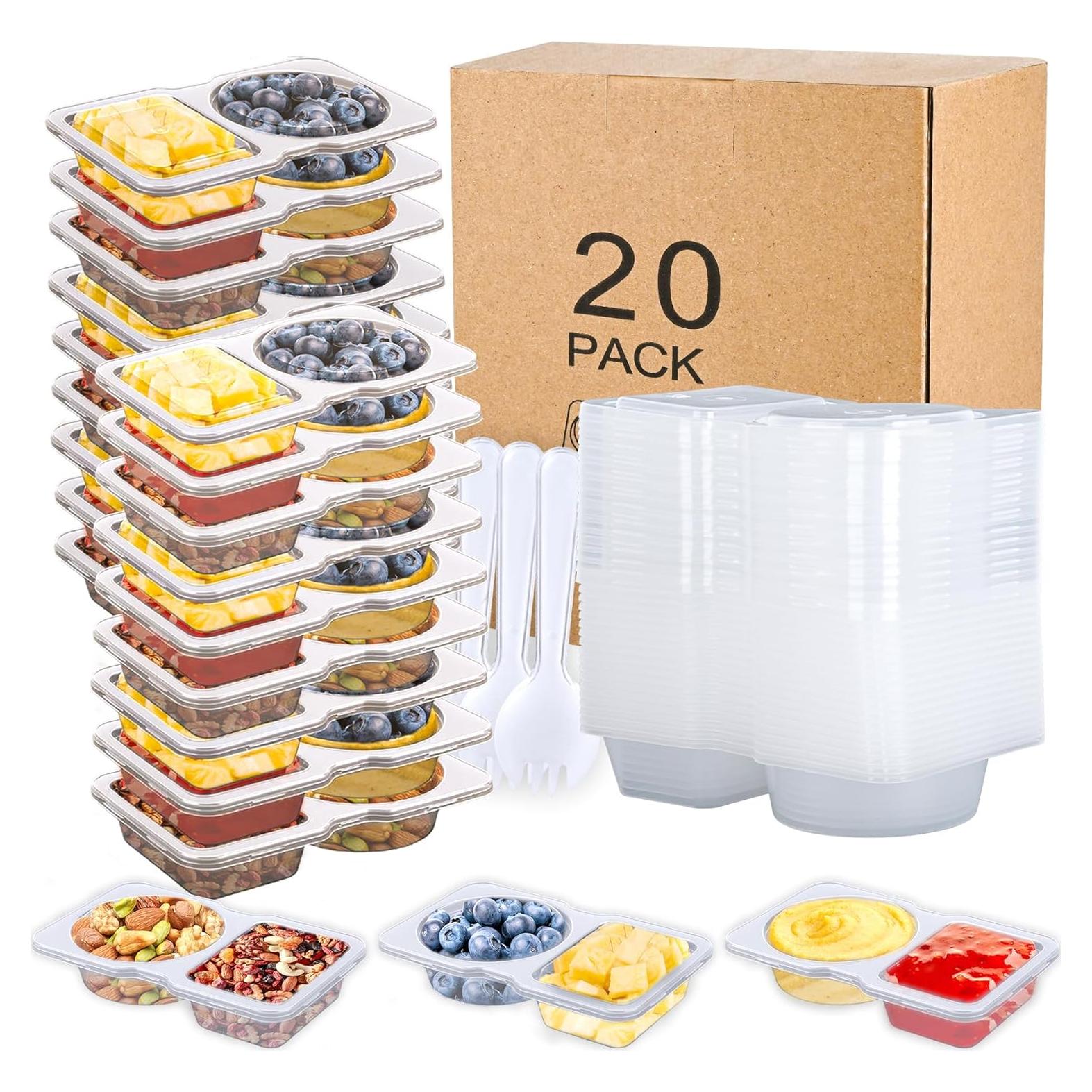 Paquete de 20 Contenedores Reutilizables Prdingfy Doble Compartimento