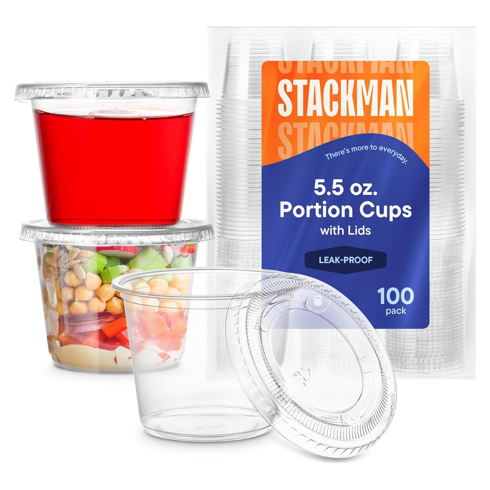 100 Vasos de Porción Plástico Transparente 5.5 oz Stack Man