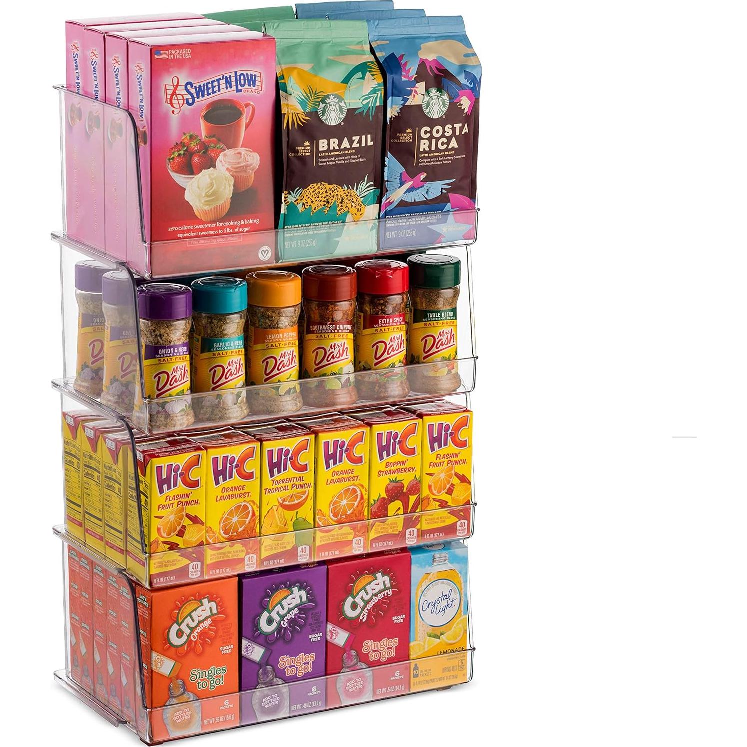 Juego de 4 Cestas Organizadoras Apilables de Plástico para Alimentos