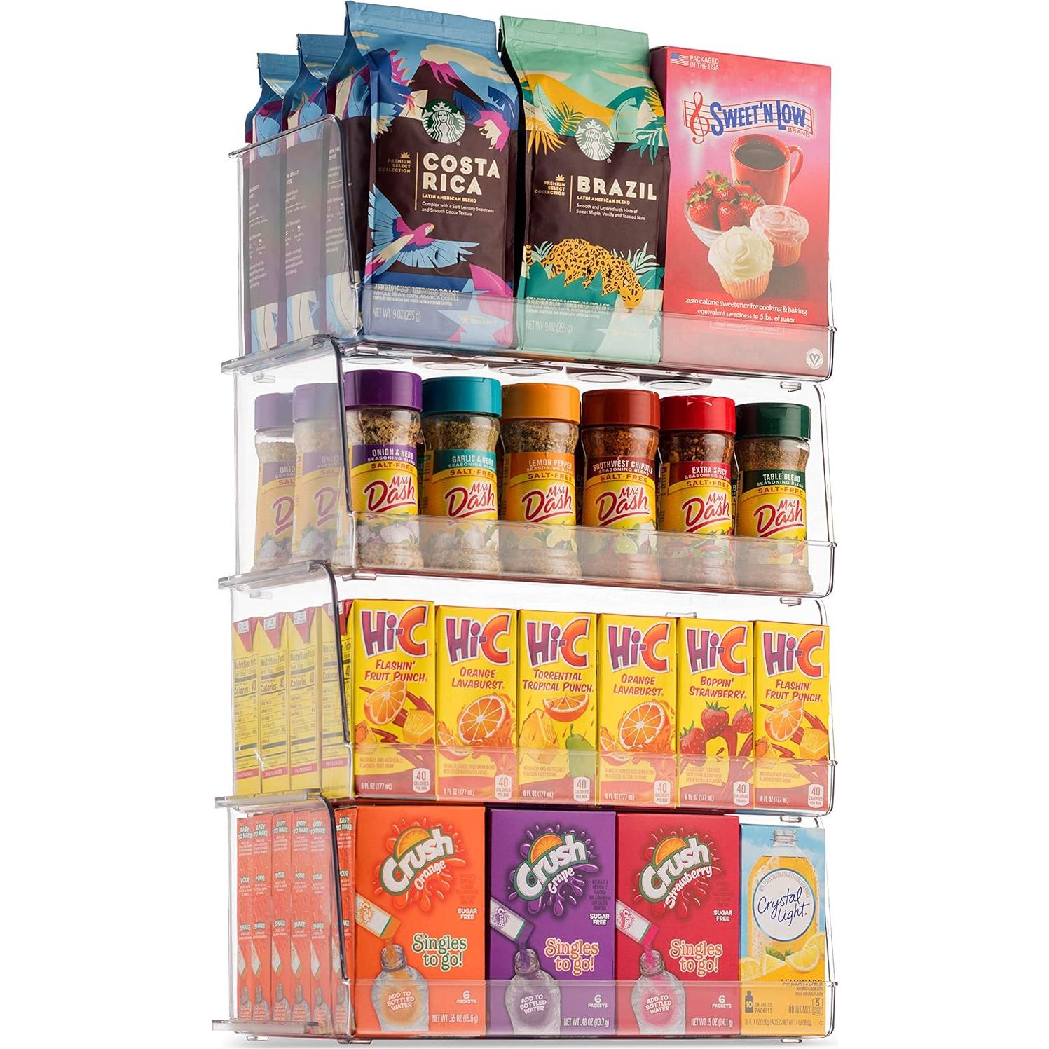 Juego de 4 Cestas Organizadoras Apilables de Plástico para Alimentos