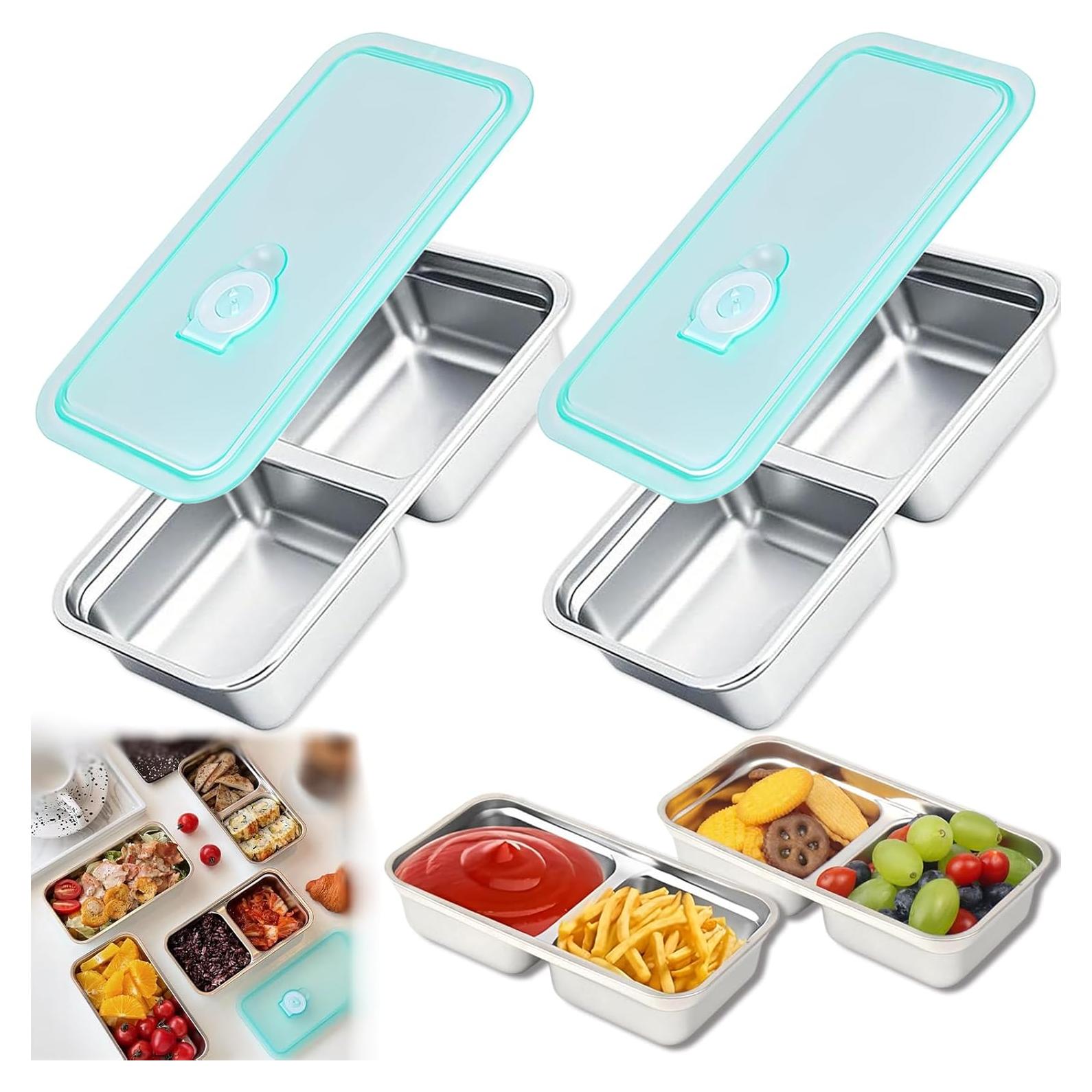 Contenedores de Snack Hodvya 2pcs Acero Inoxidable Doble Compartimento