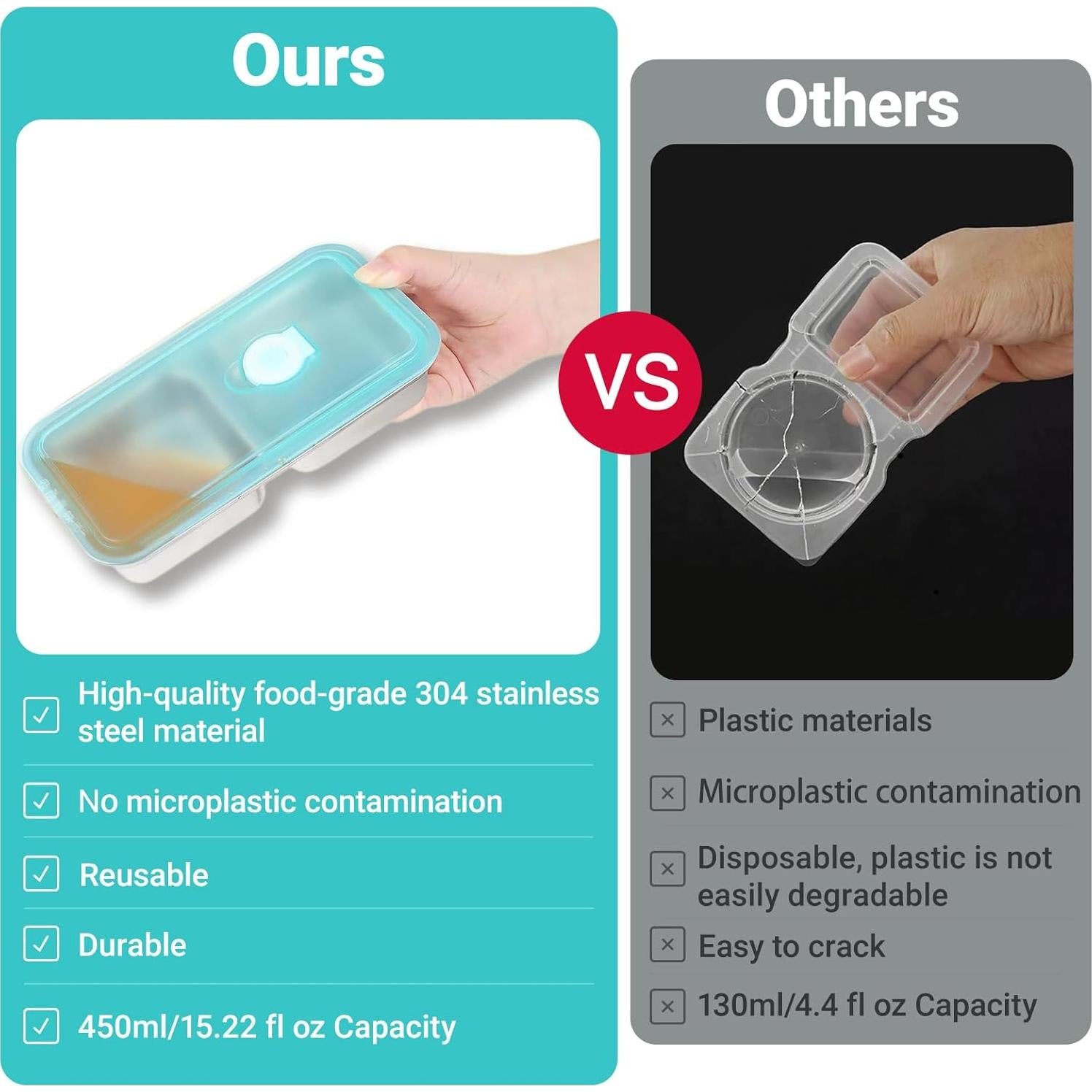 Contenedores de Snack Hodvya 2pcs Acero Inoxidable Doble Compartimento