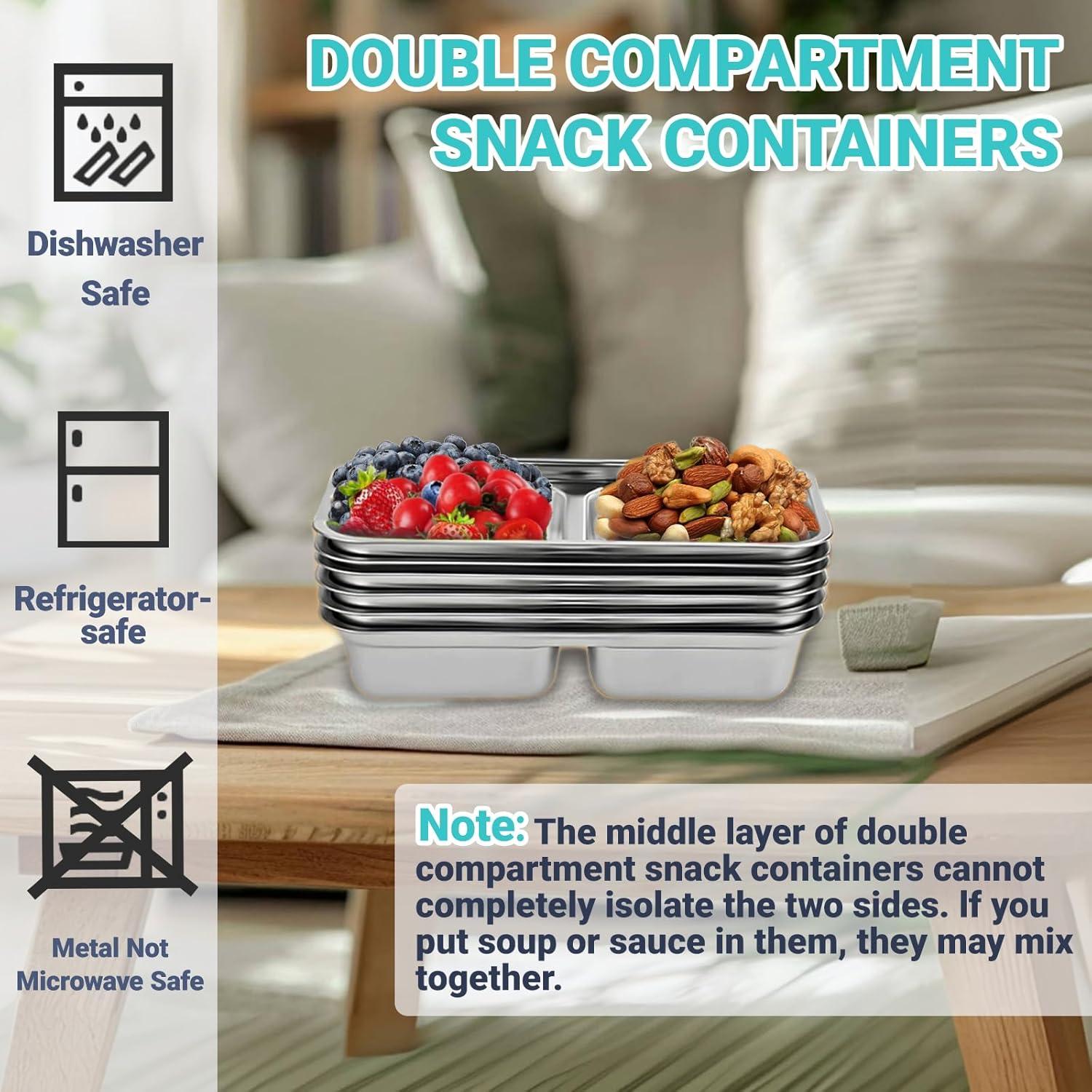 Contenedores de Snack Hodvya 2pcs Acero Inoxidable Doble Compartimento