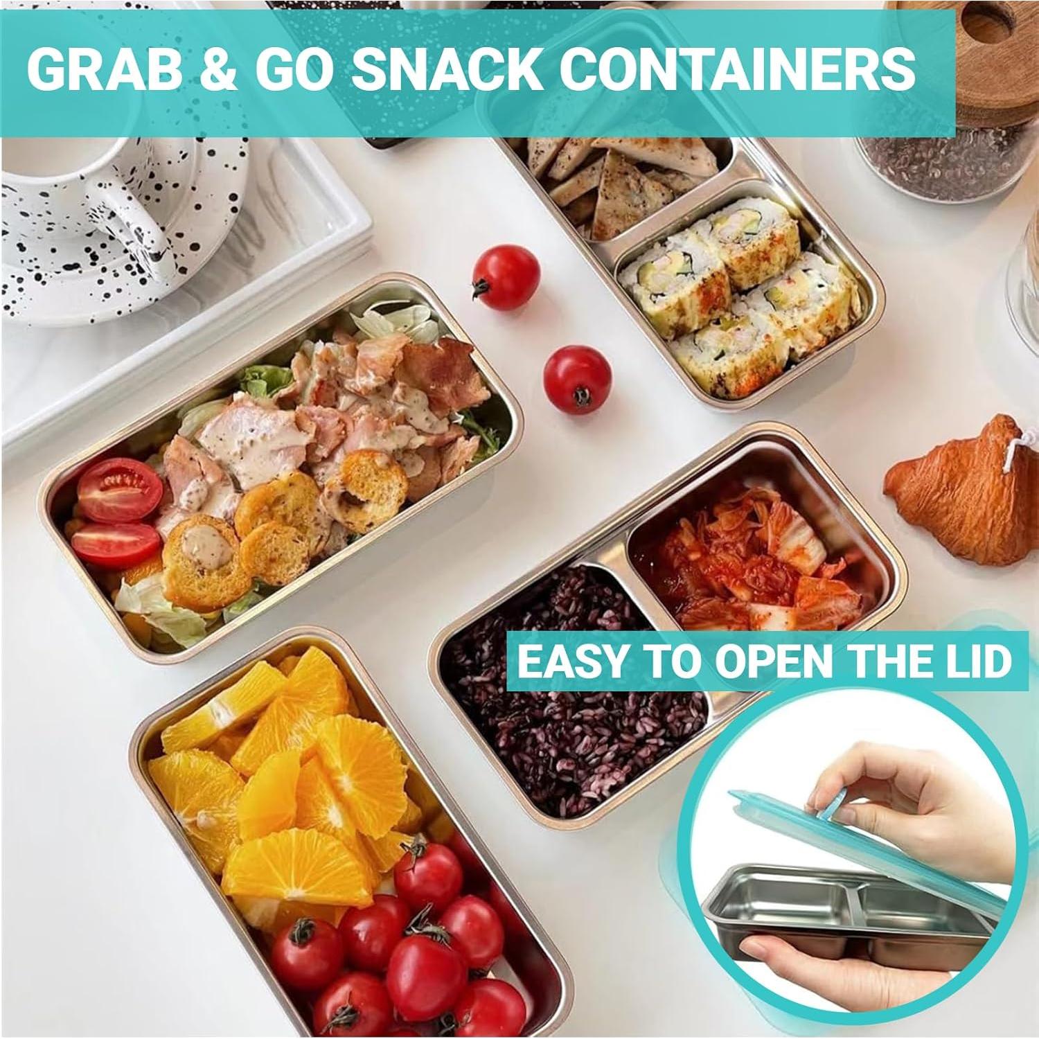 Contenedores de Snack Hodvya 2pcs Acero Inoxidable Doble Compartimento