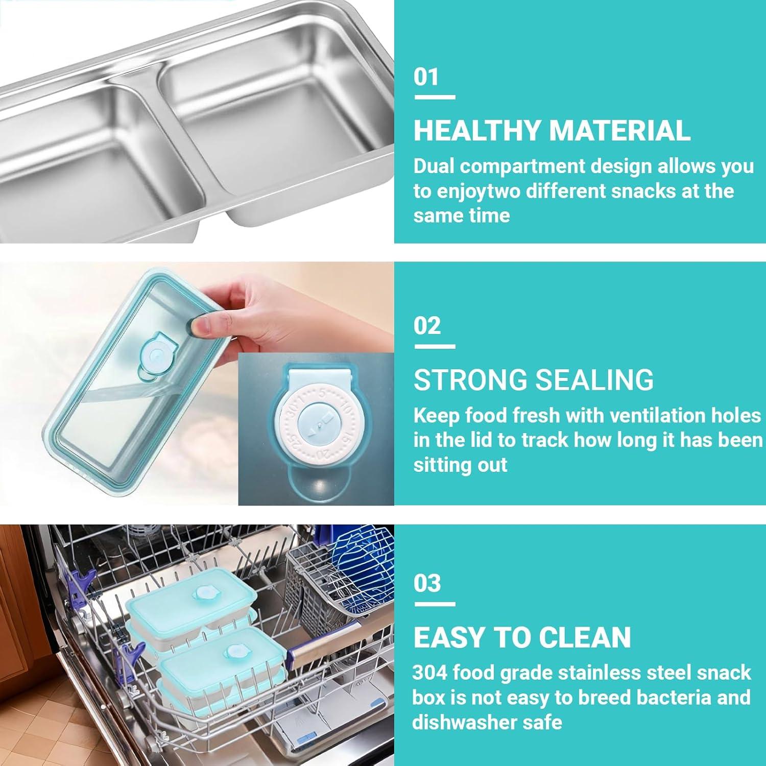 Contenedores de Snack Hodvya 2pcs Acero Inoxidable Doble Compartimento