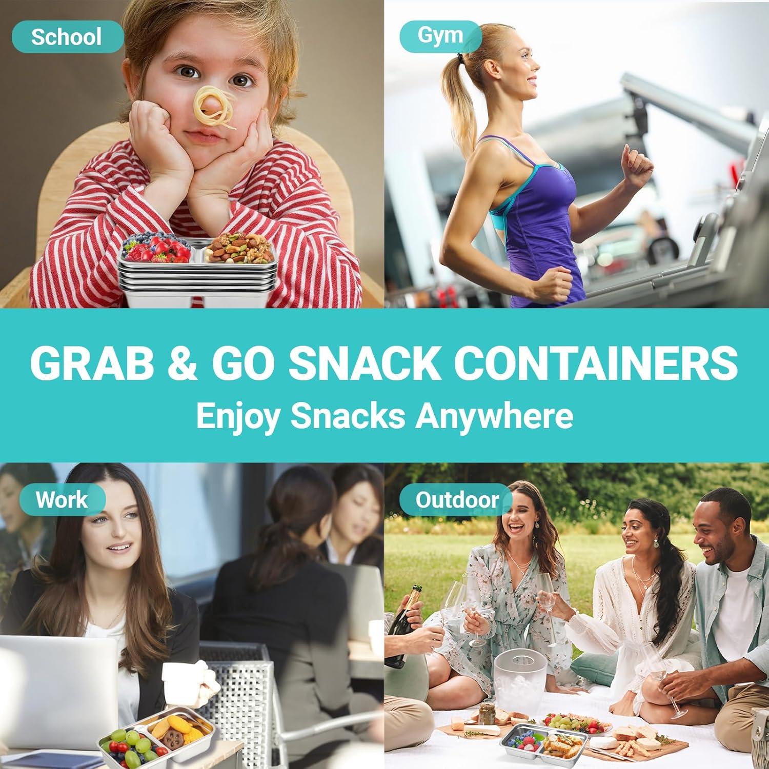 Contenedores de Snack Hodvya 2pcs Acero Inoxidable Doble Compartimento