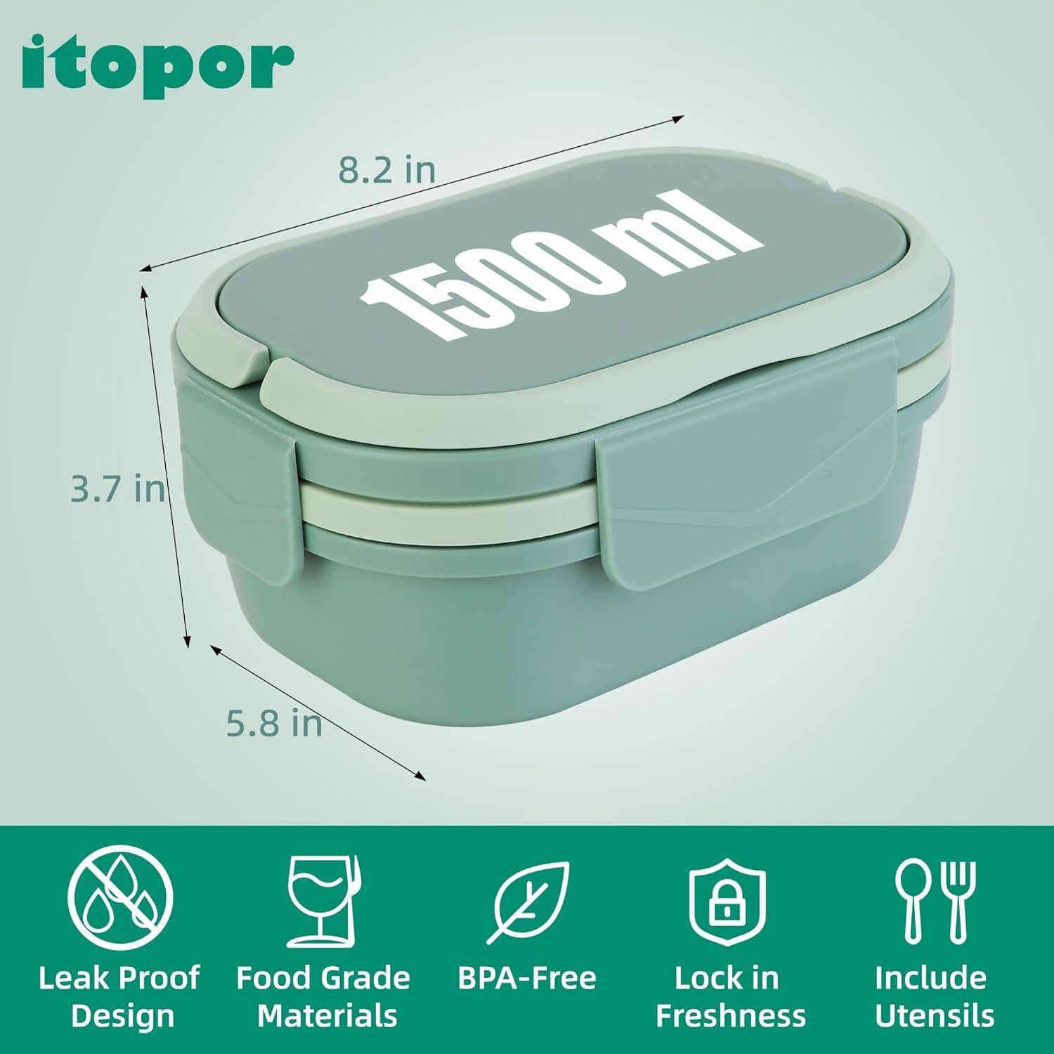 Caja Bento ITOPOR Verde Suave 6 Tazas a Prueba de Fugas