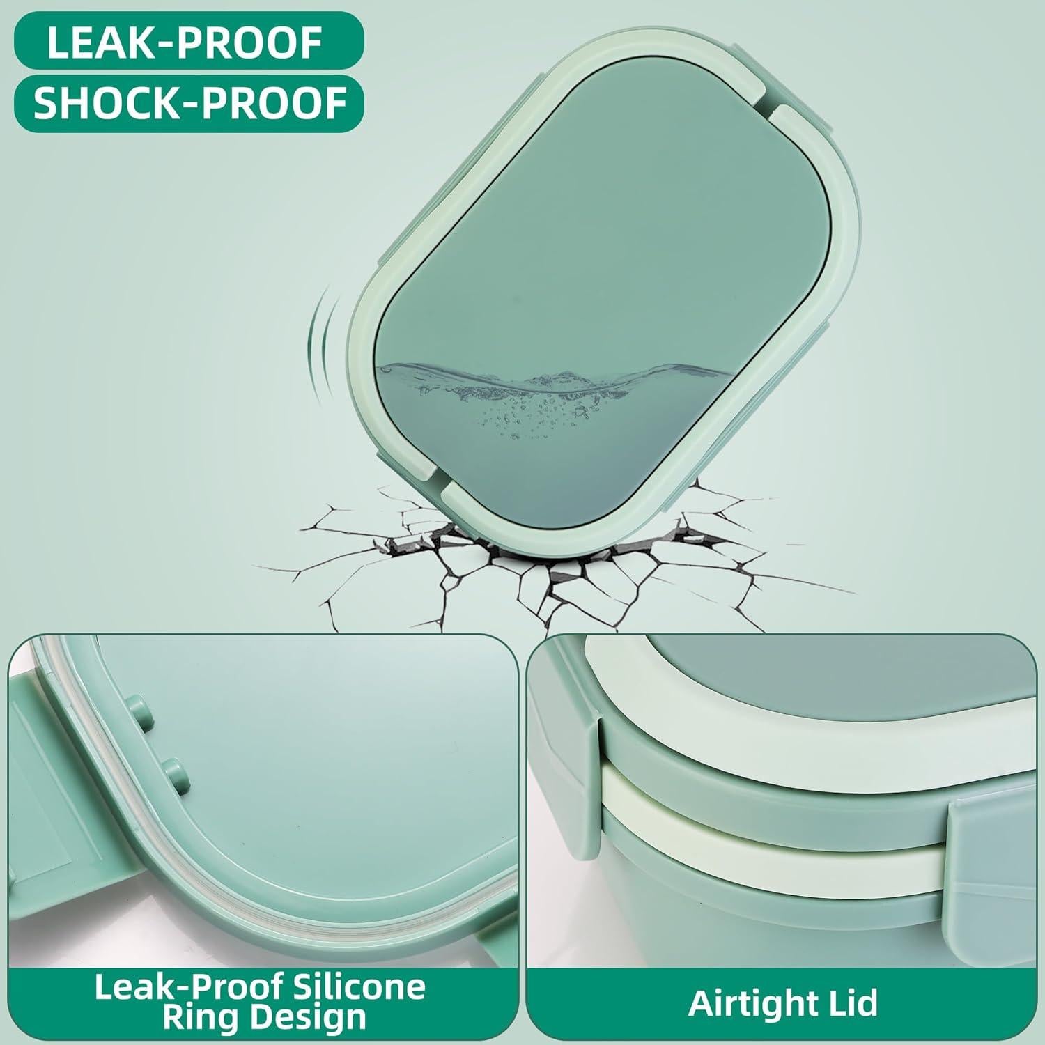 Caja Bento ITOPOR Verde Suave 6 Tazas a Prueba de Fugas