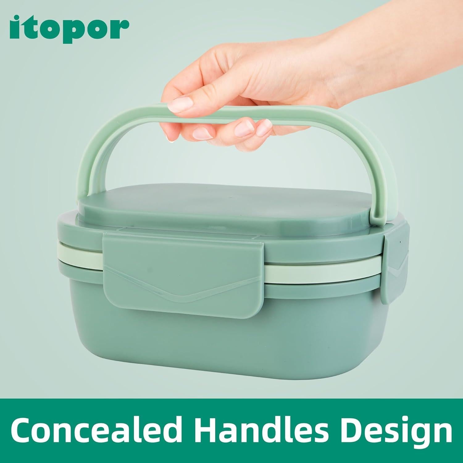 Caja Bento ITOPOR Verde Suave 6 Tazas a Prueba de Fugas