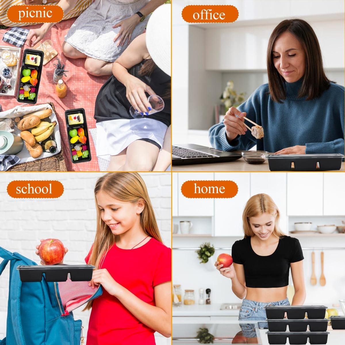 50 Contenedores de Comida Desechables Artuxer 3 Compartimentos