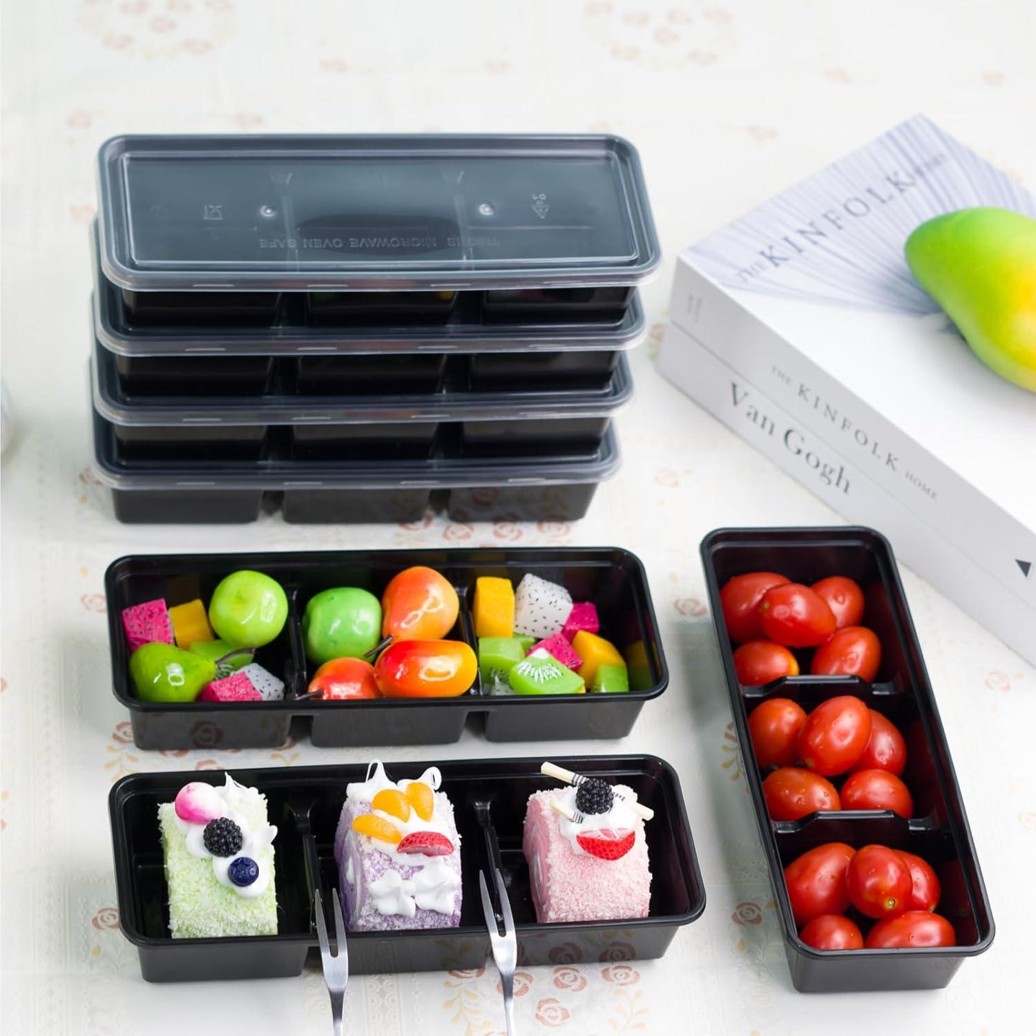 50 Contenedores de Comida Desechables Artuxer 3 Compartimentos