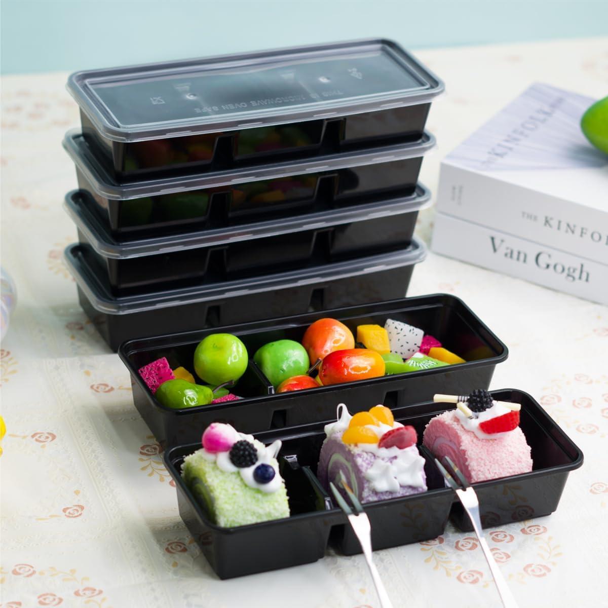 50 Contenedores de Comida Desechables Artuxer 3 Compartimentos