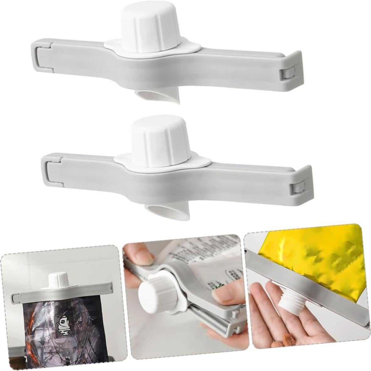 4 Clips de Sellado de Comida con Pico para Verter - PP Blanco