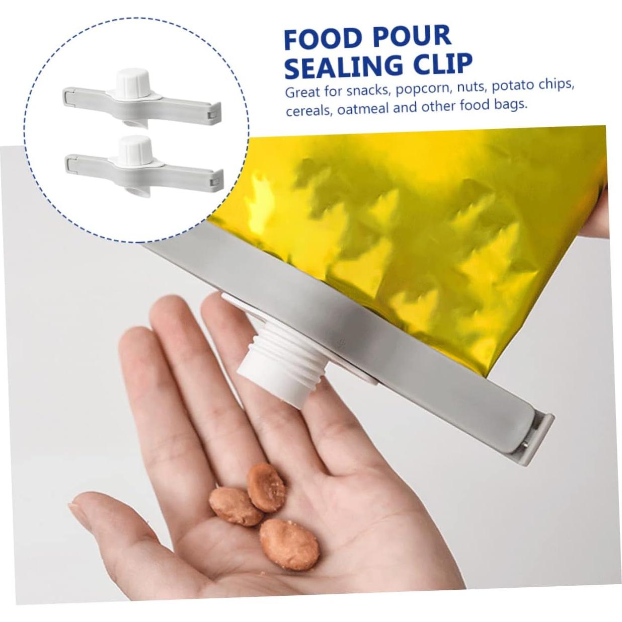 4 Clips de Sellado de Comida con Pico para Verter - PP Blanco