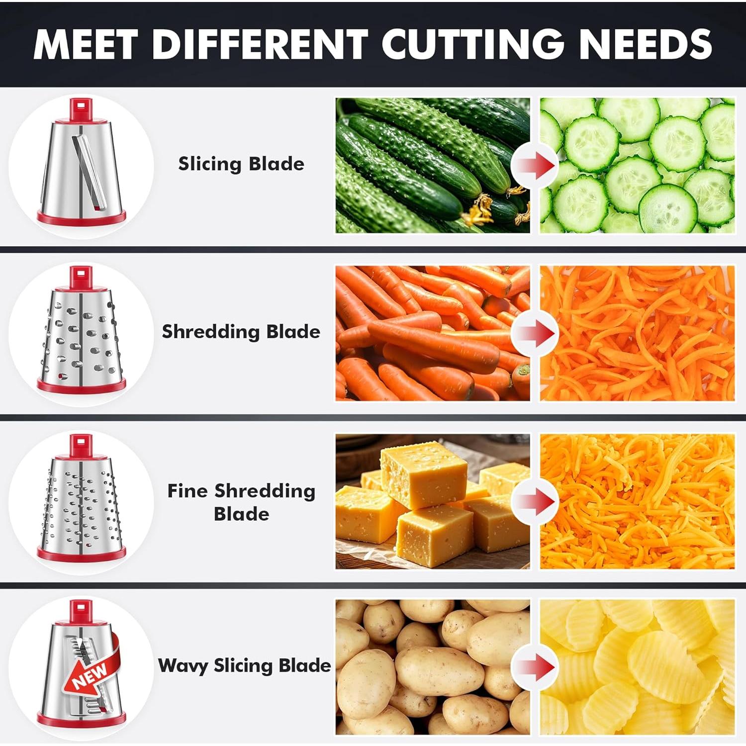 Rallador de Queso Rotatorio Geedel con 4 Cuchillas Intercambiables