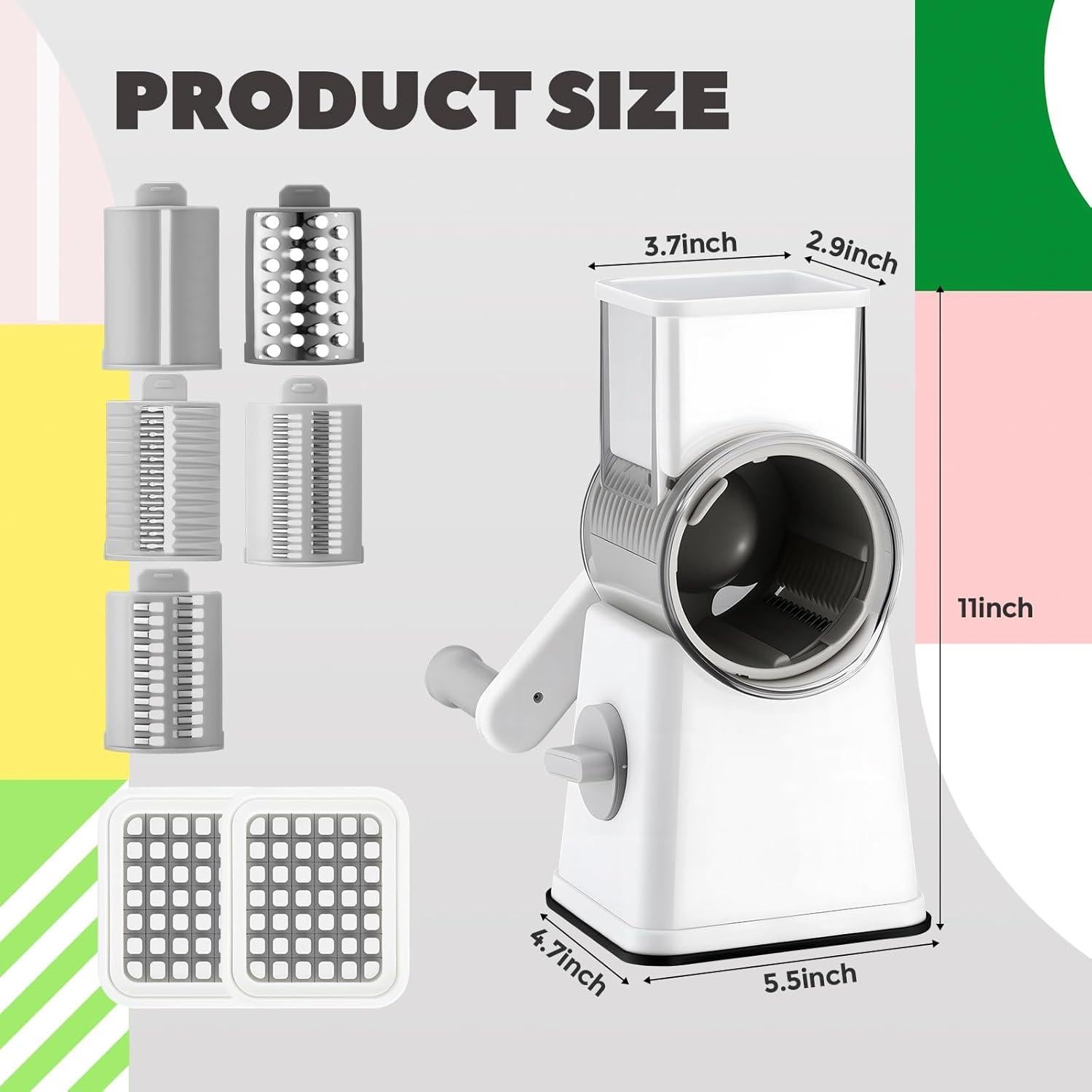 Rallador de Queso Rotatorio 6 en 1 Leriton con 12 Cuchillas